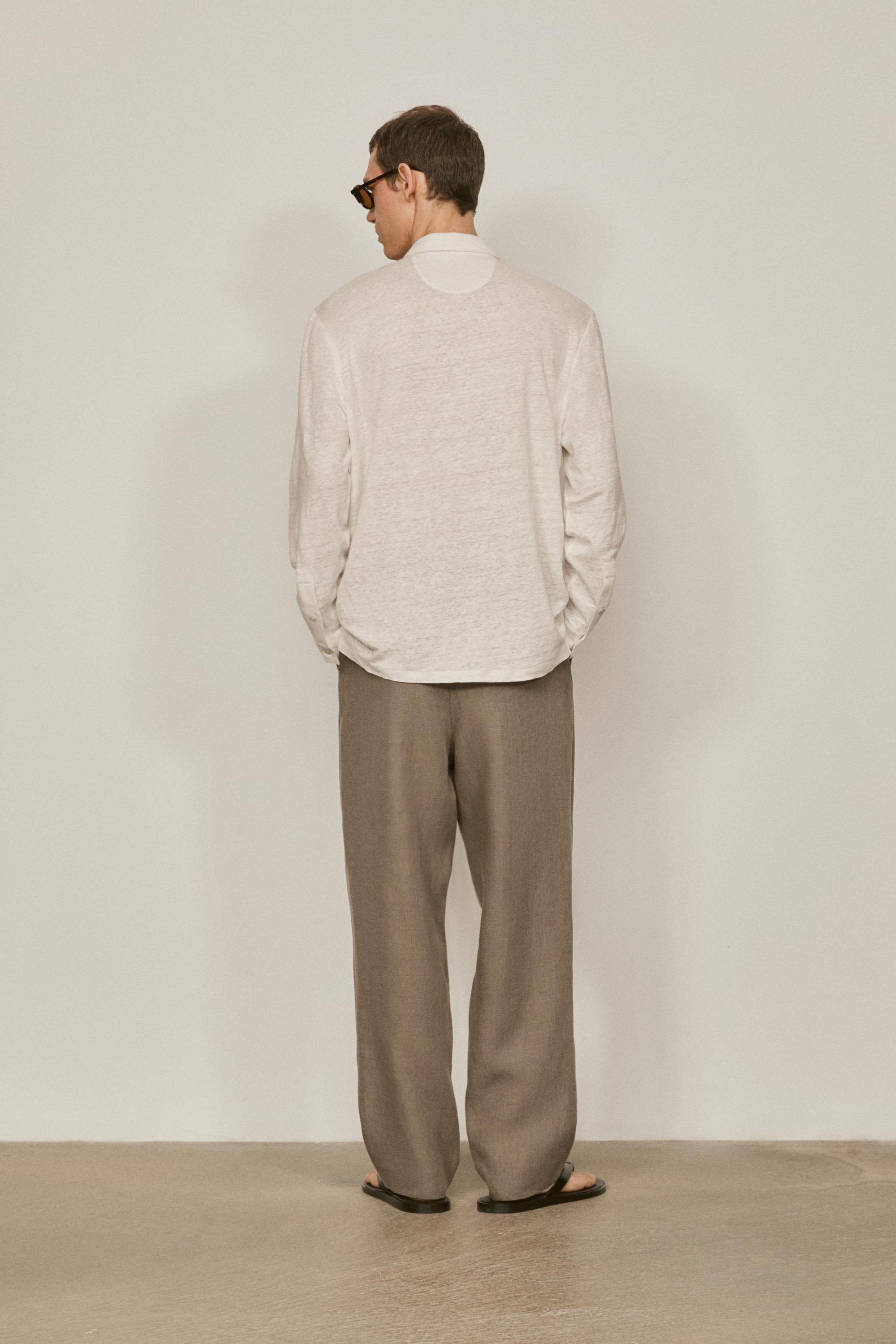 100% linen long sleeve polo shirt - LIMITED EDITION — Off white
