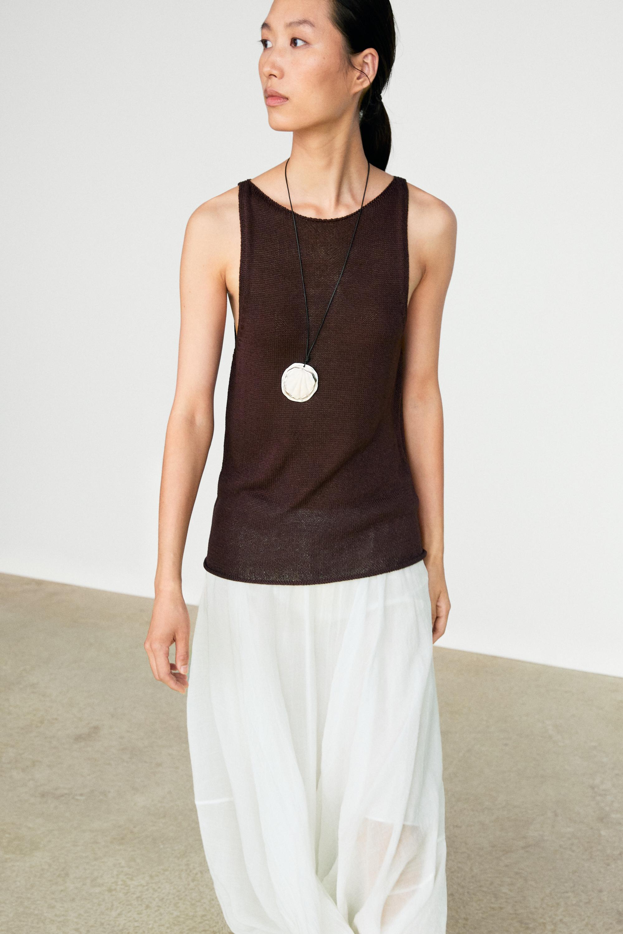 Fine-knit halter top — Chocolate