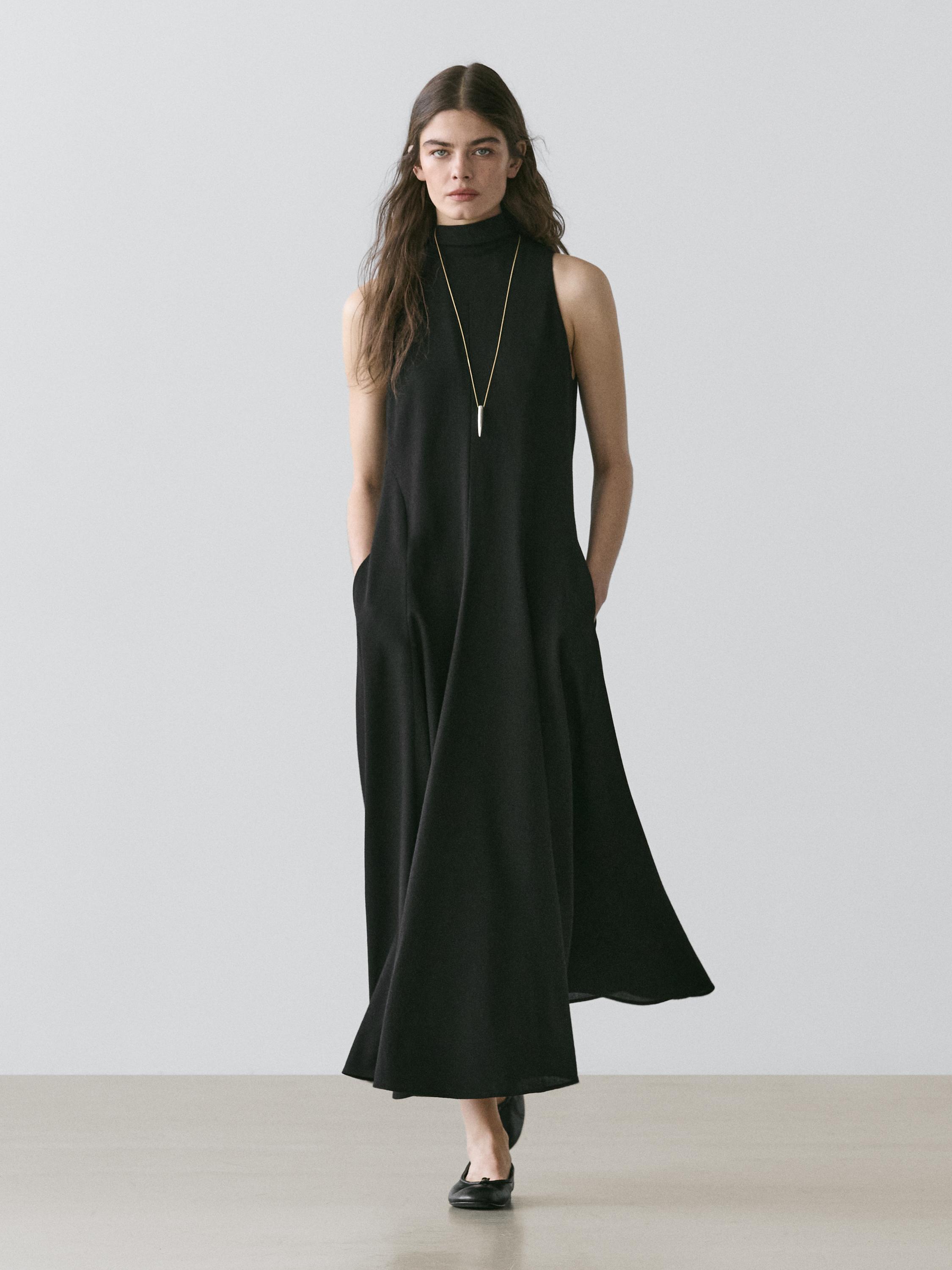 Knit midi dress with contrast detail — BLACK