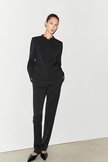 Round neck blazer with darts — BLACK 8