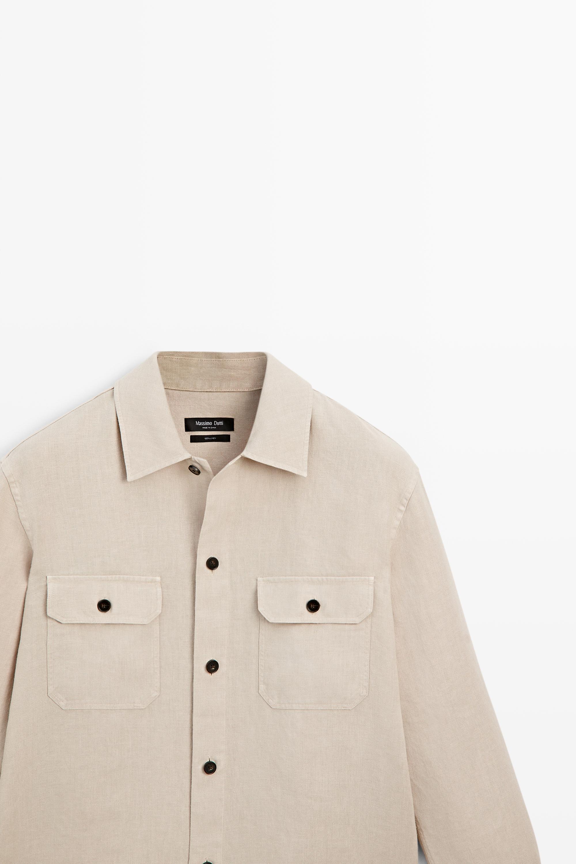 100% linen overshirt with pockets — BEIGE