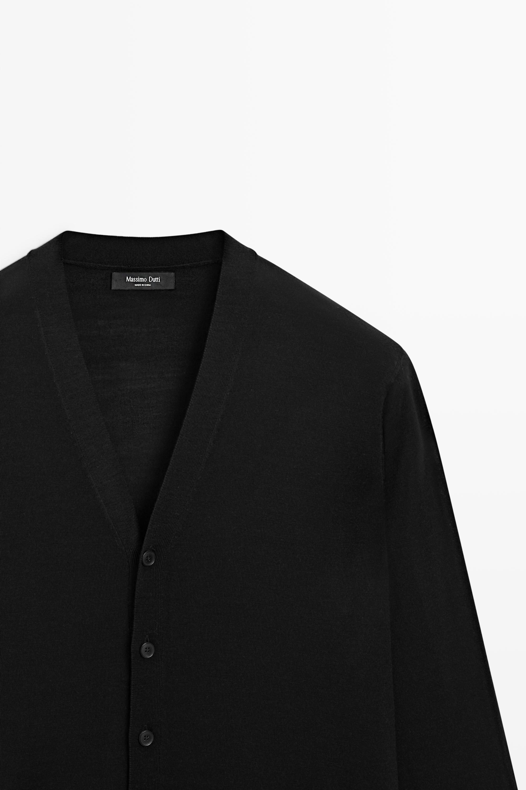 Merino wool button-up cardigan — BLACK