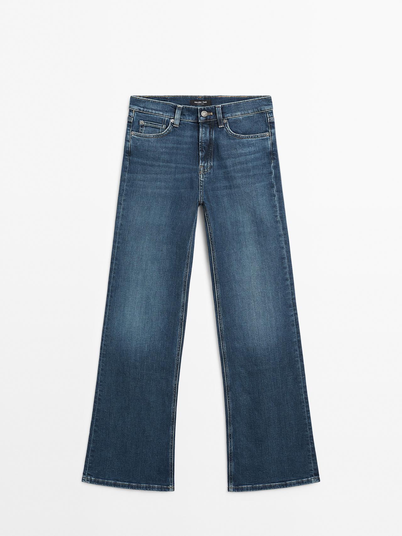 Massimo Dutti - Dame - Højtaljede, Skinny Fit Trompetbukser I Denim - Blå - 42