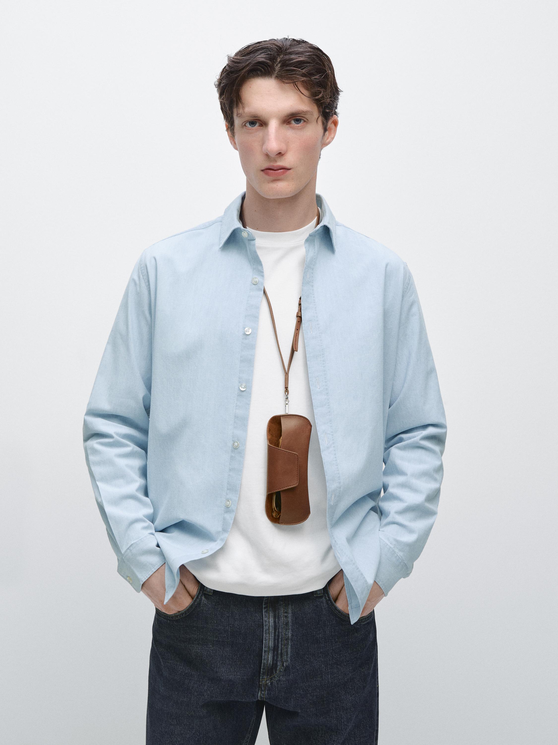 100% cotton regular fit denim shirt — SKY BLUE