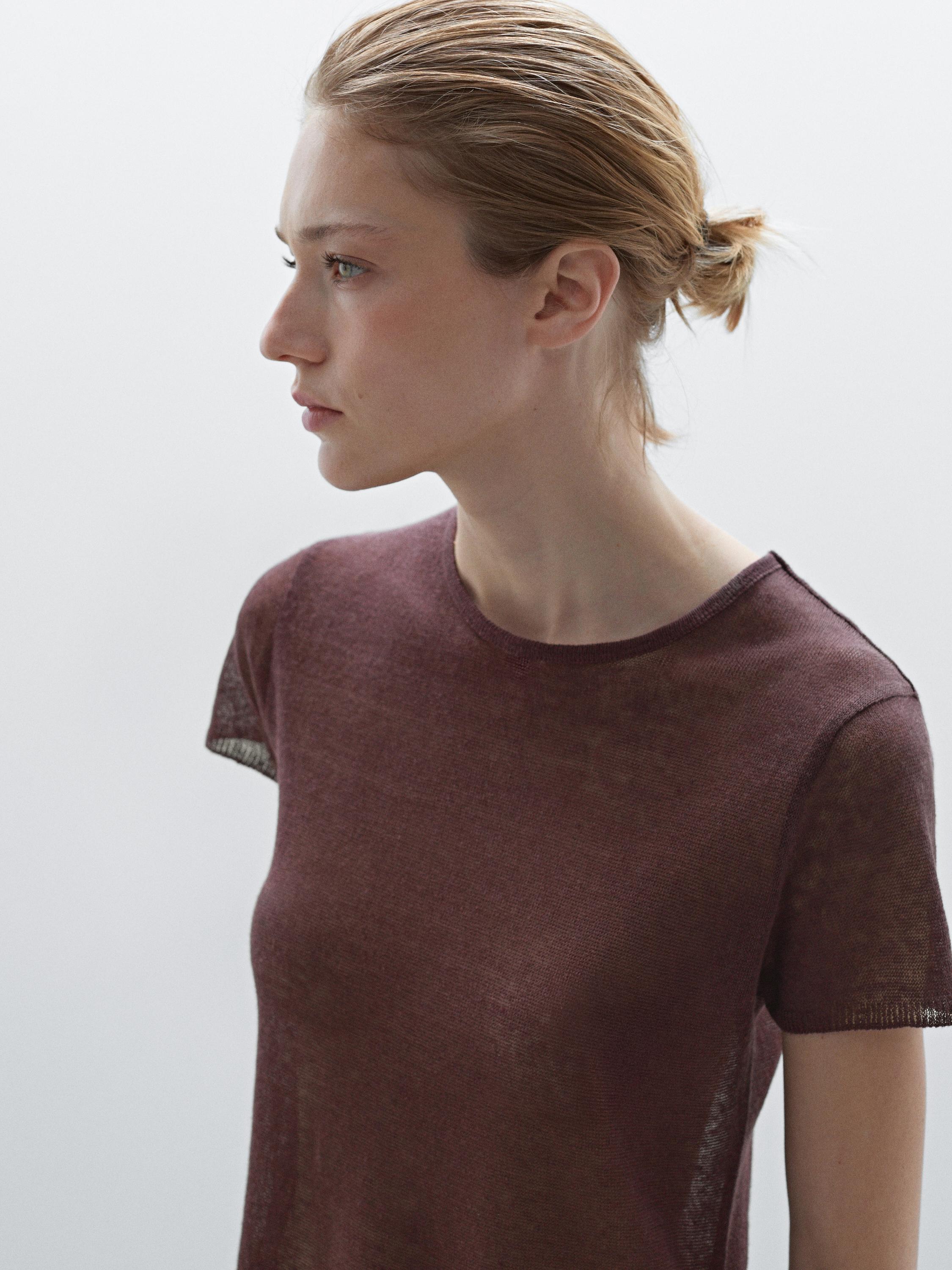 100% linen T-shirt with ruffled hem