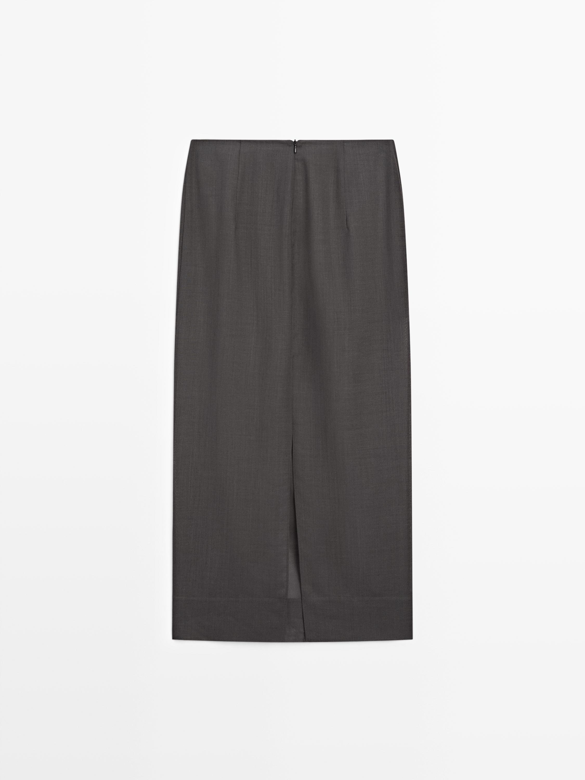 Straight midi skirt with sheer detail - STUDIO — GREY