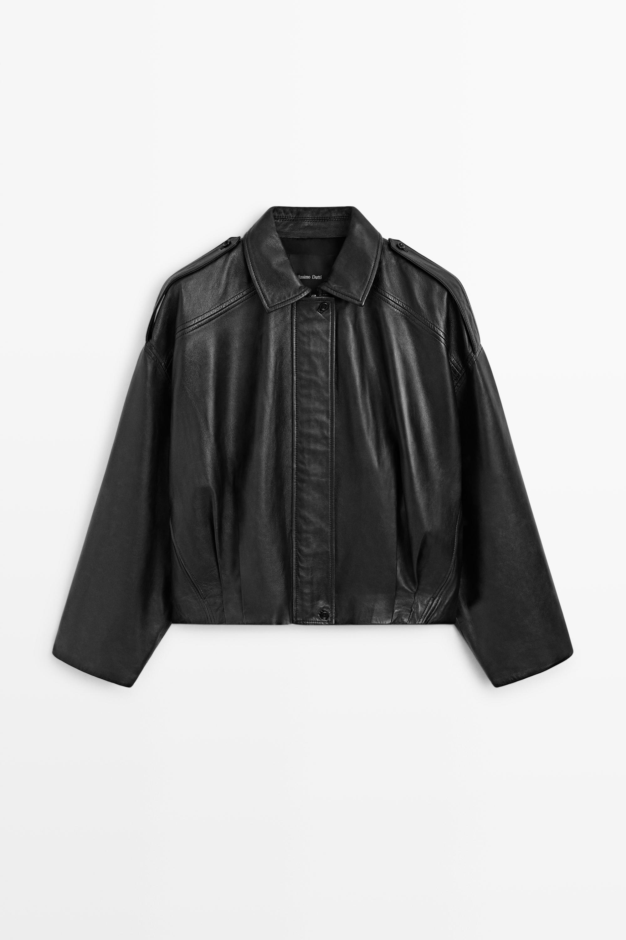 Nappa leather bomber jacket with lapel collar by Massimo Dutti