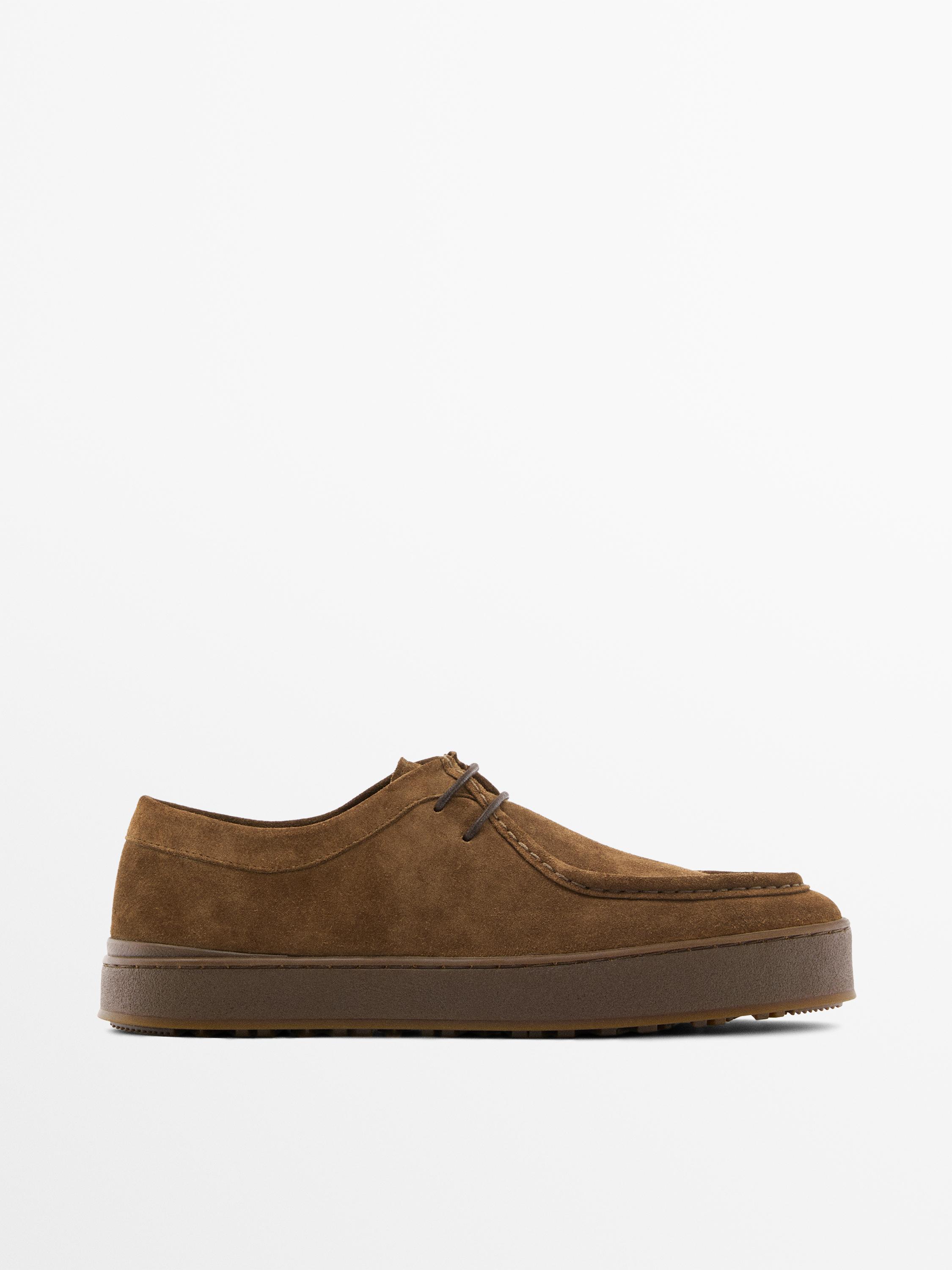 Leather shoes with moc toe and chunky sole — BROWN