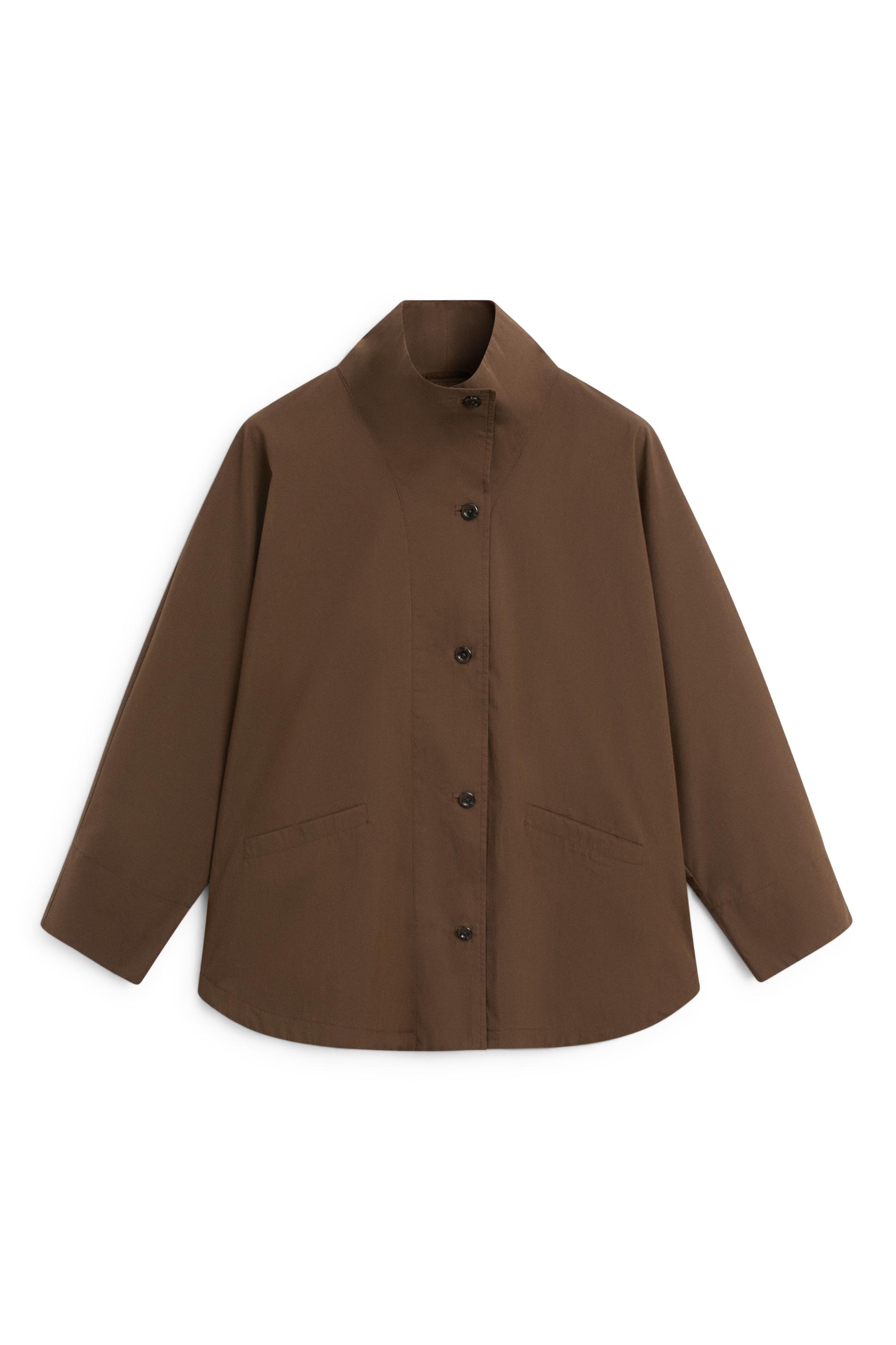 Cape jacket with collar detail — BROWN