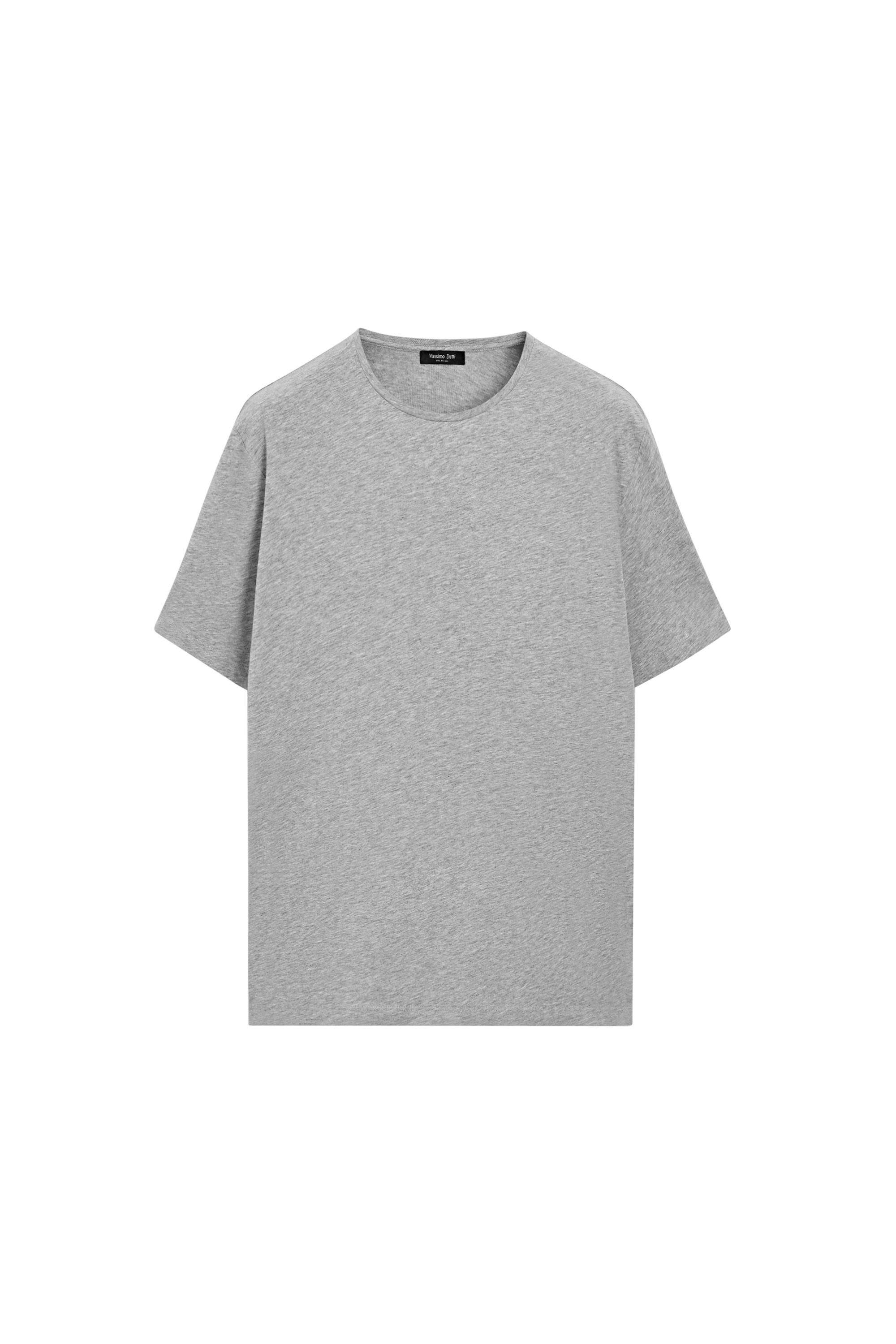 Short sleeve cotton blend T-shirt — GREY MARL