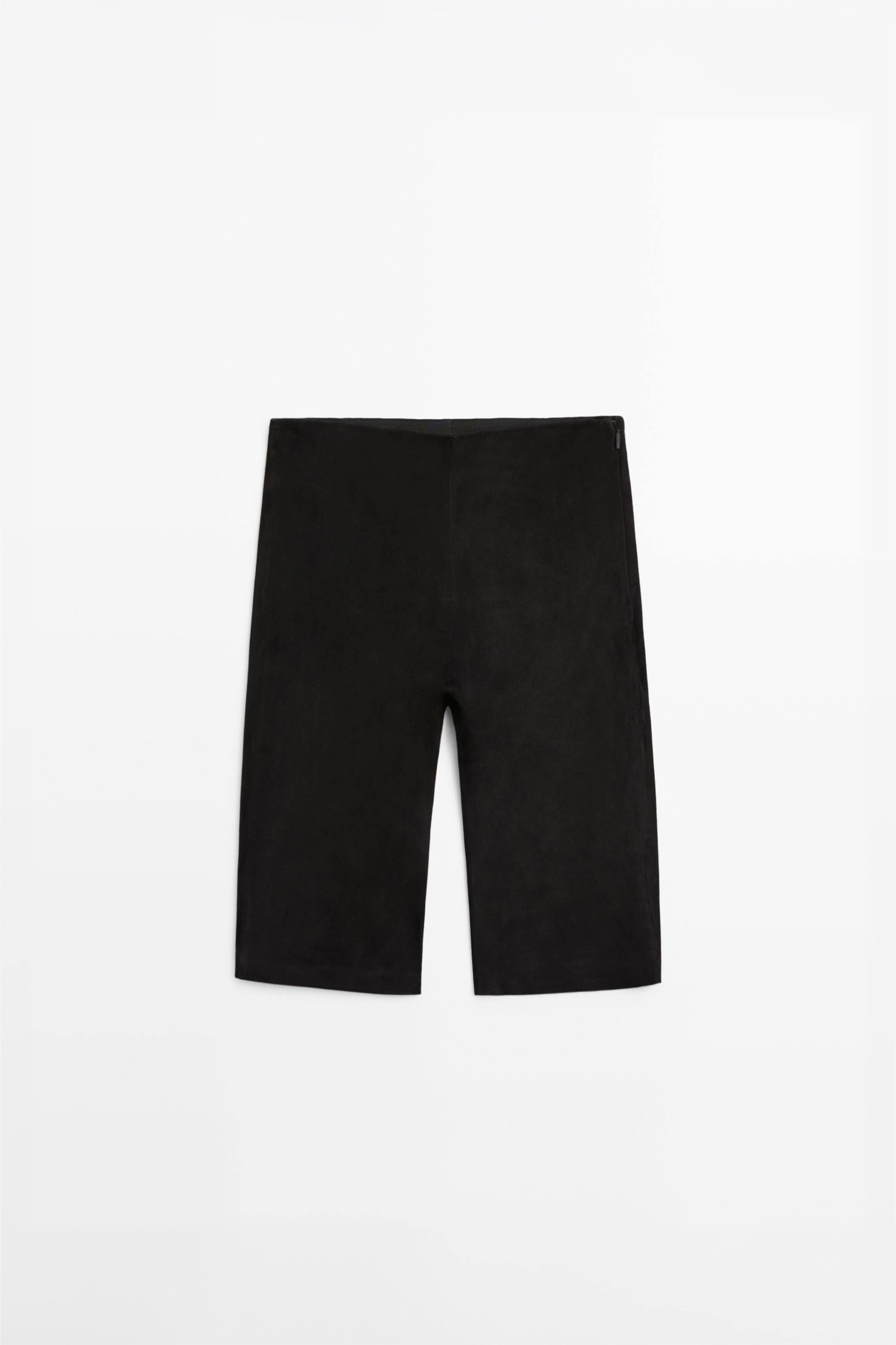 Suede leather cycling shorts — BLACK
