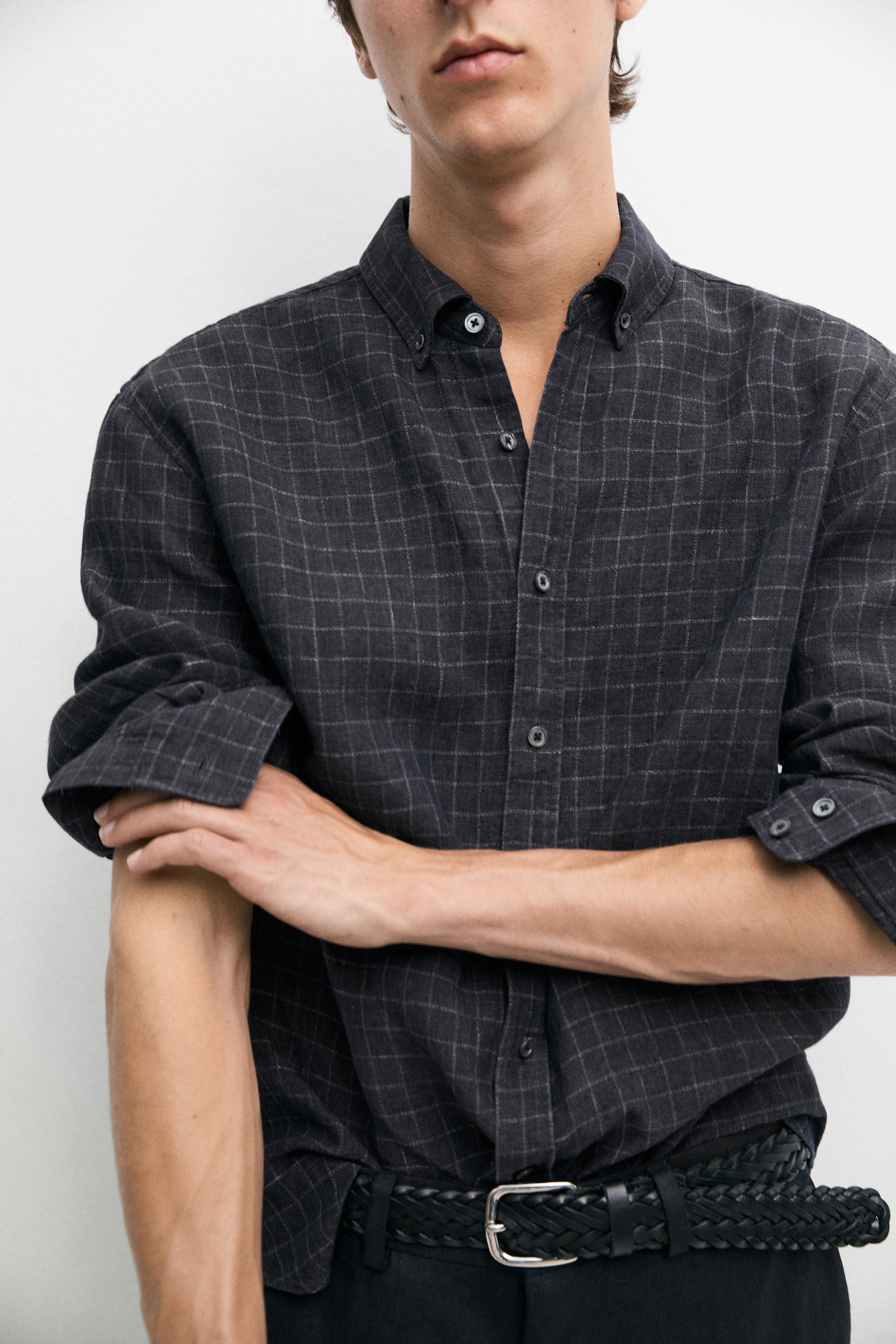 100% linen regular fit check shirt — LEAD
