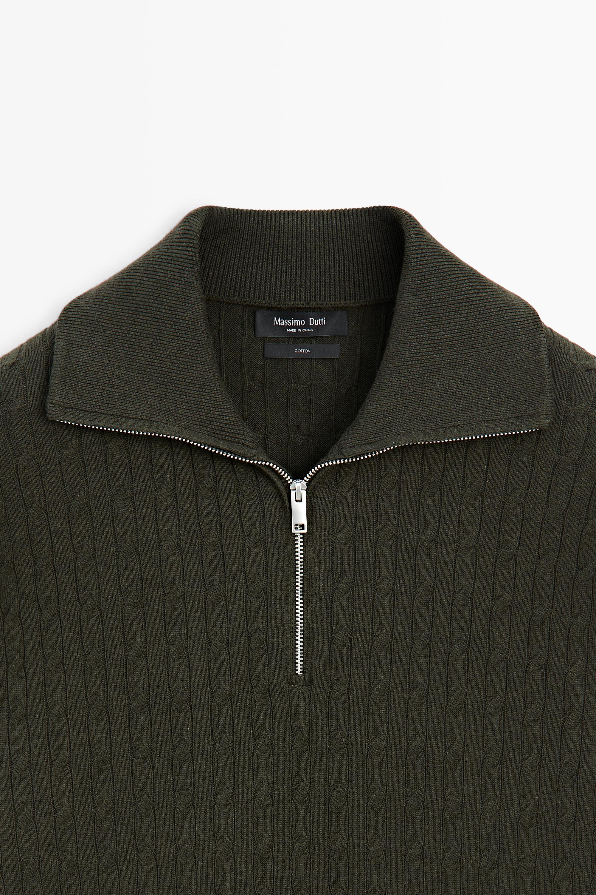Mock neck knit zip sweater — DARK GREEN