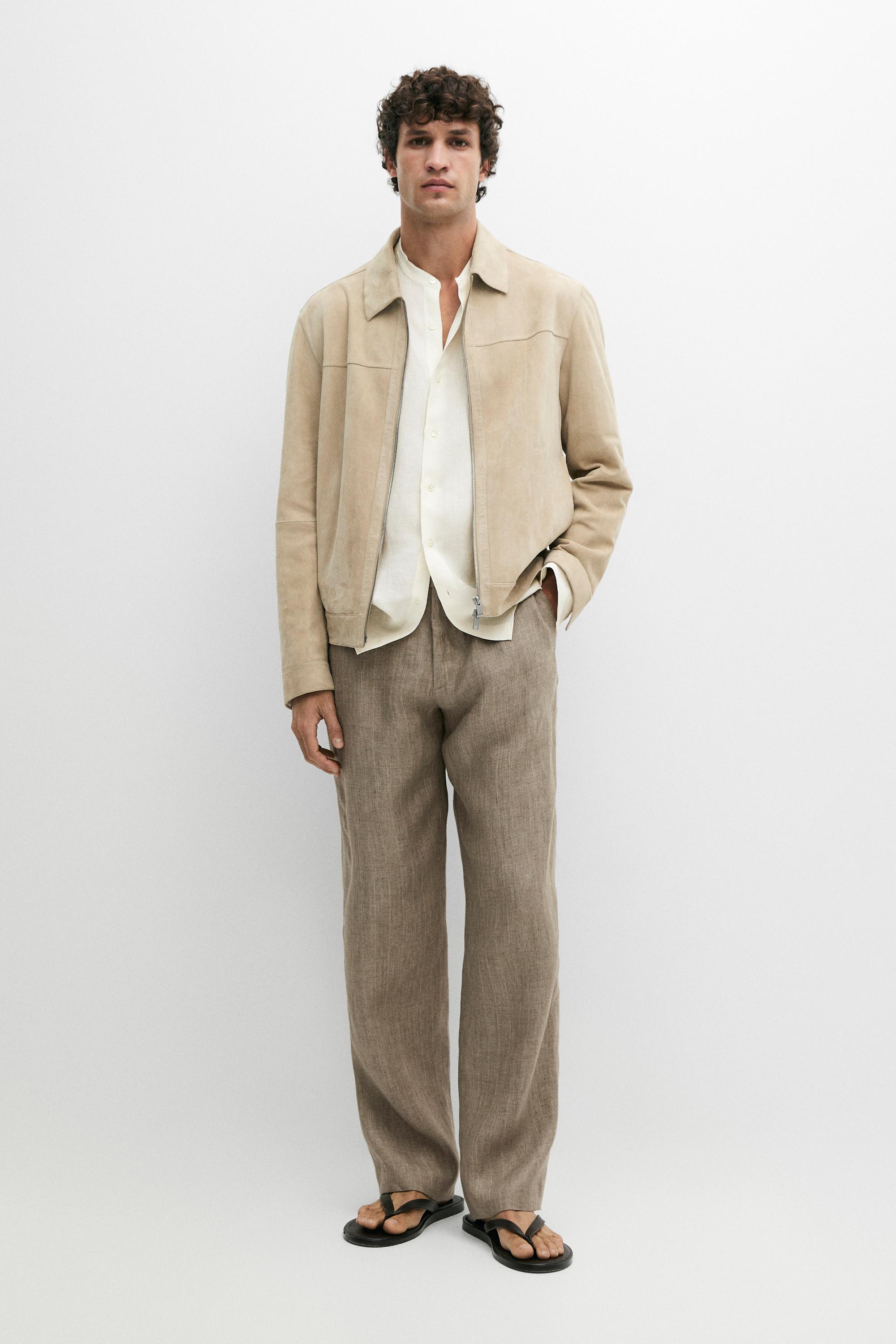 100% linen striped trousers — BEIGE