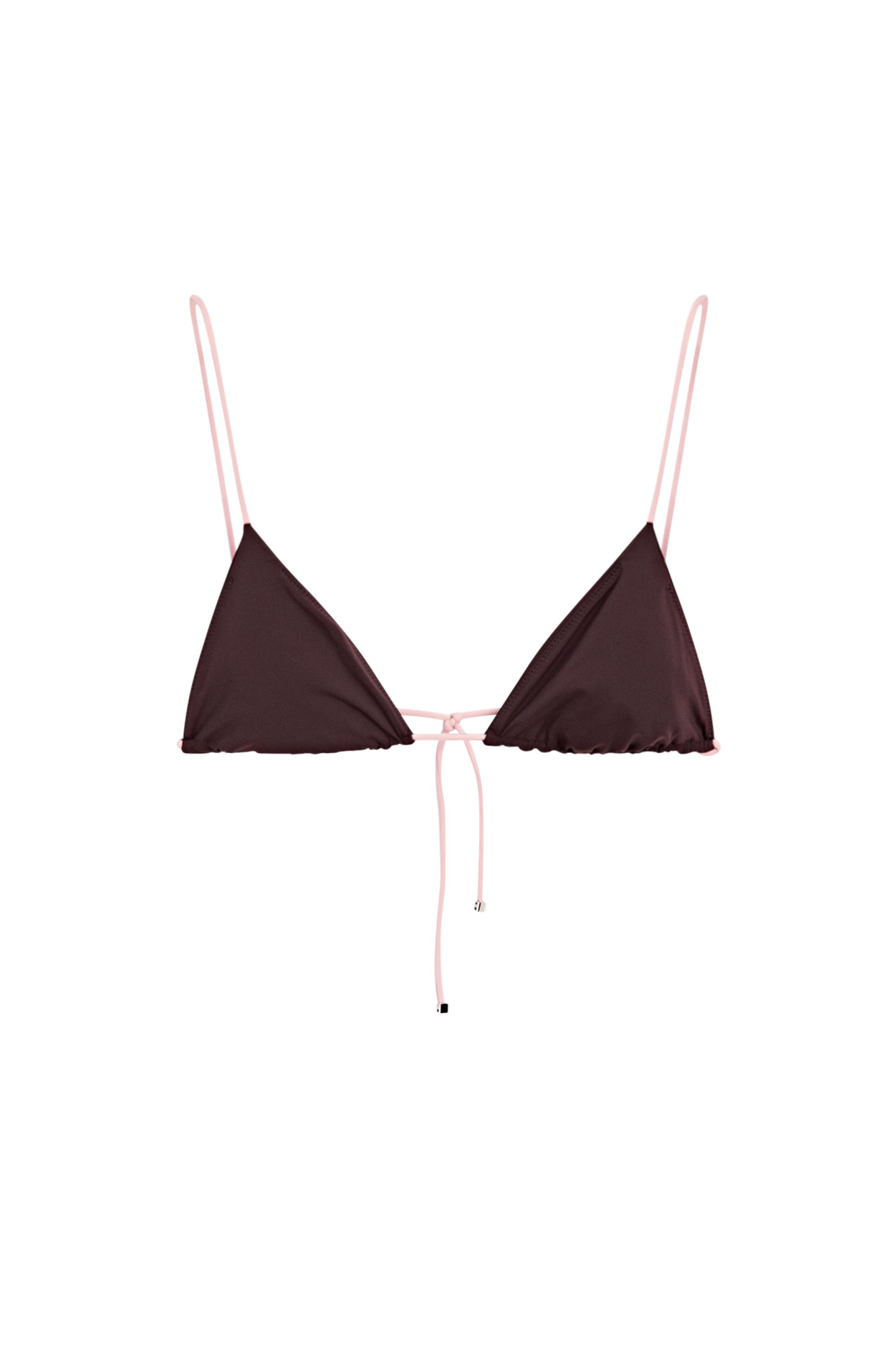 Contrast tie triangle bikini top — PALE PINK