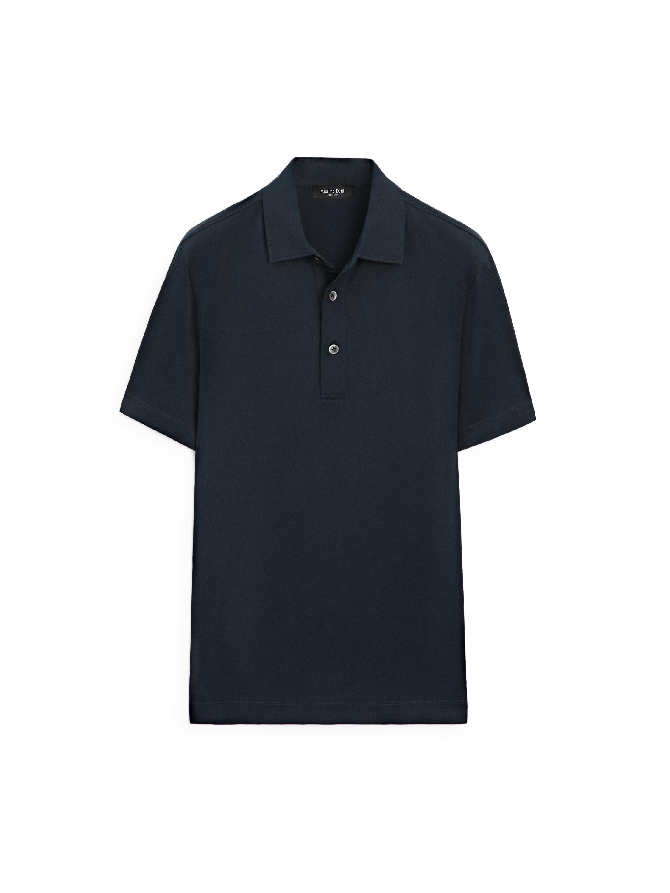 Cotton blend short sleeve polo shirt — NAVY BLUE