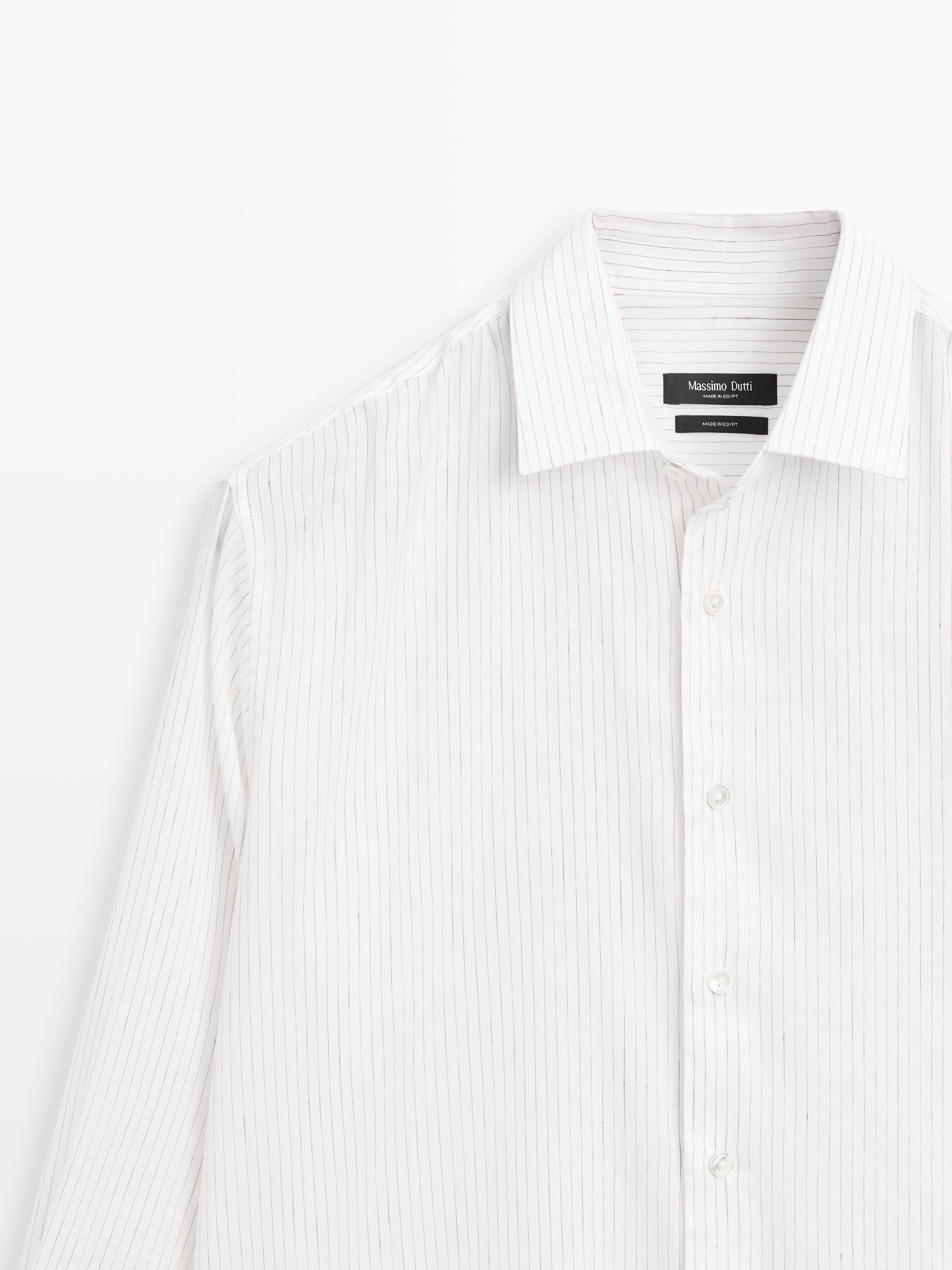 Cotton blend regular fit striped shirt — MUSTARD YELLOW