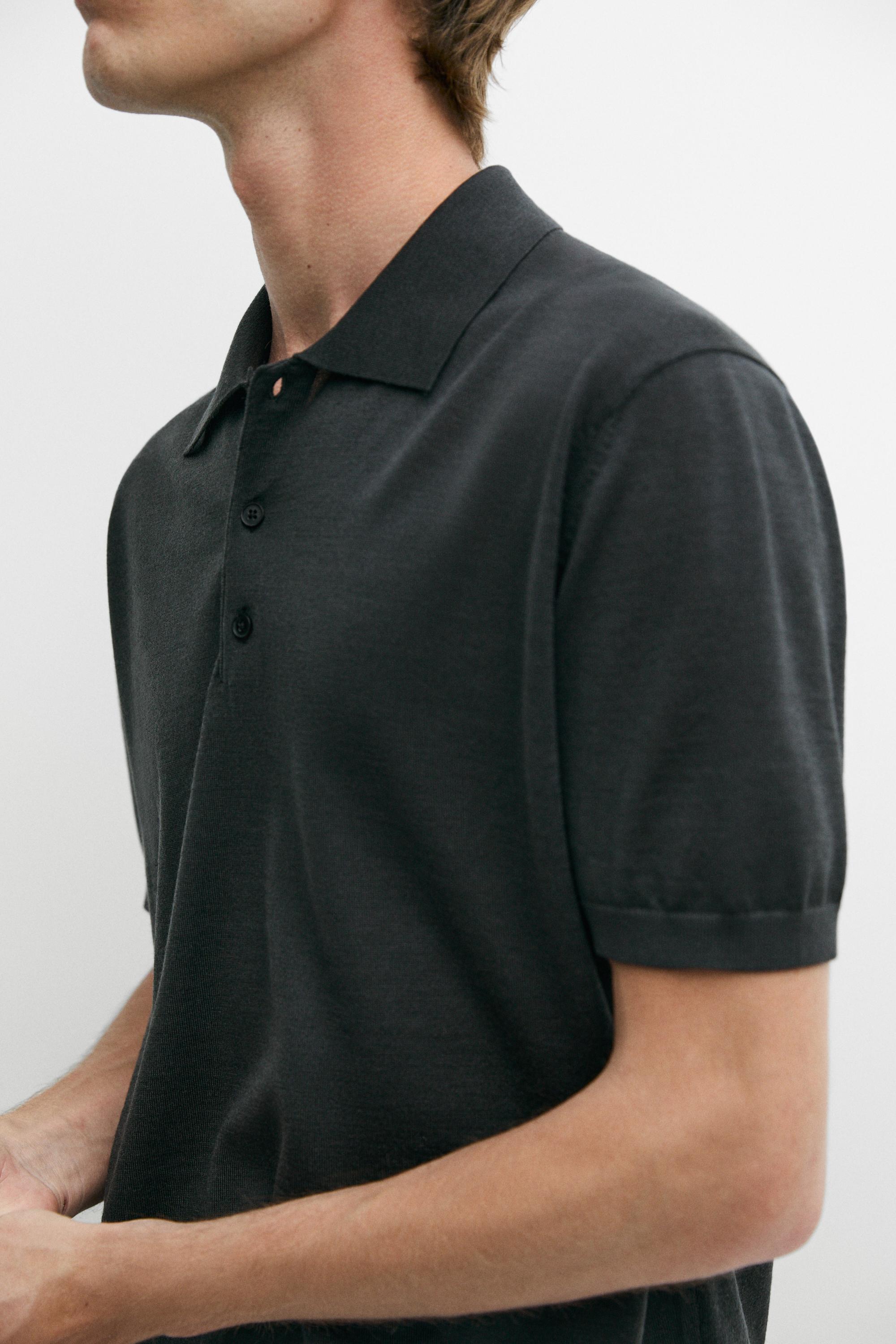 Wool blend knit polo shirt — Greyish green