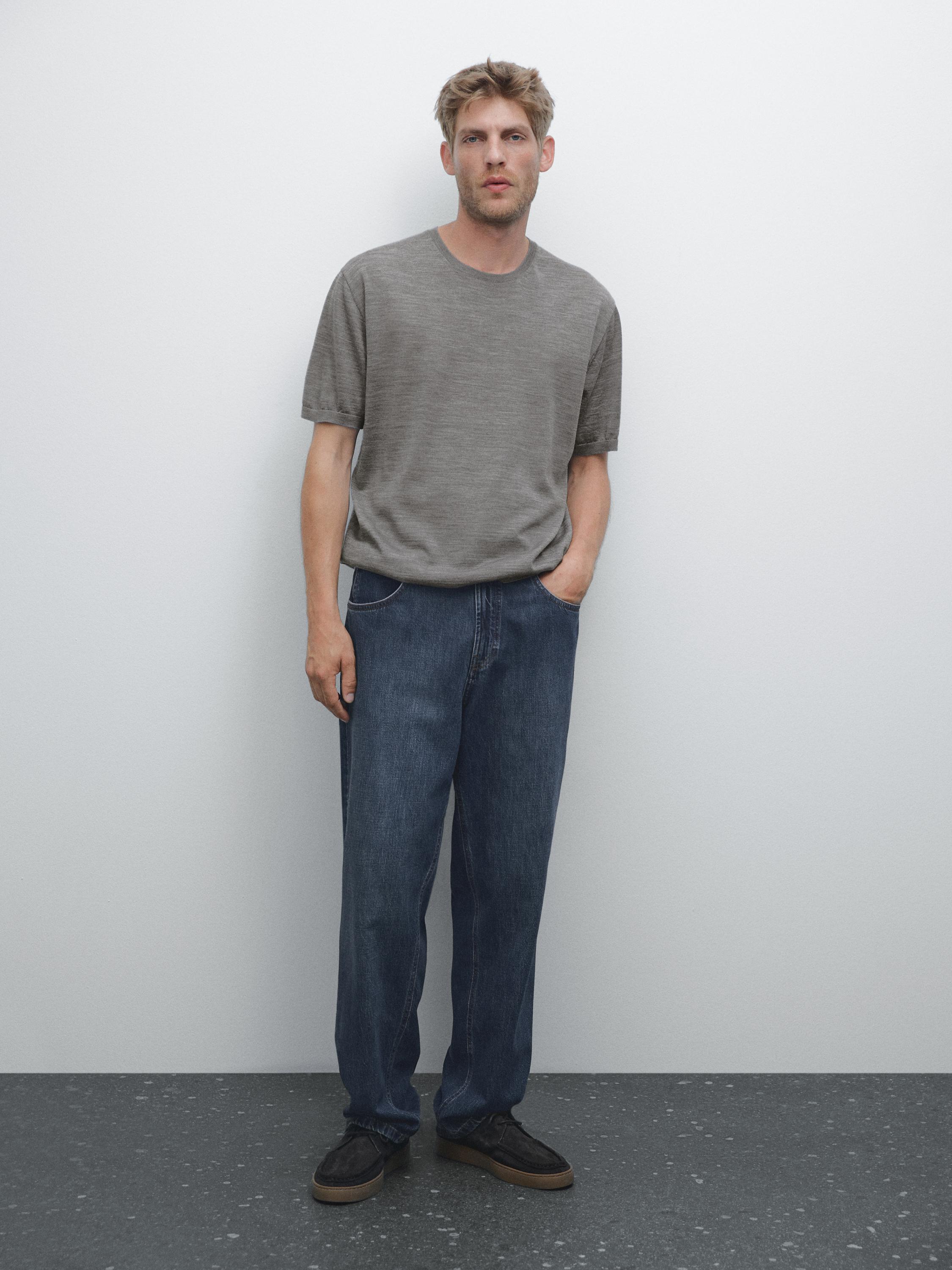Short-sleeved wool-blend knit T-shirt