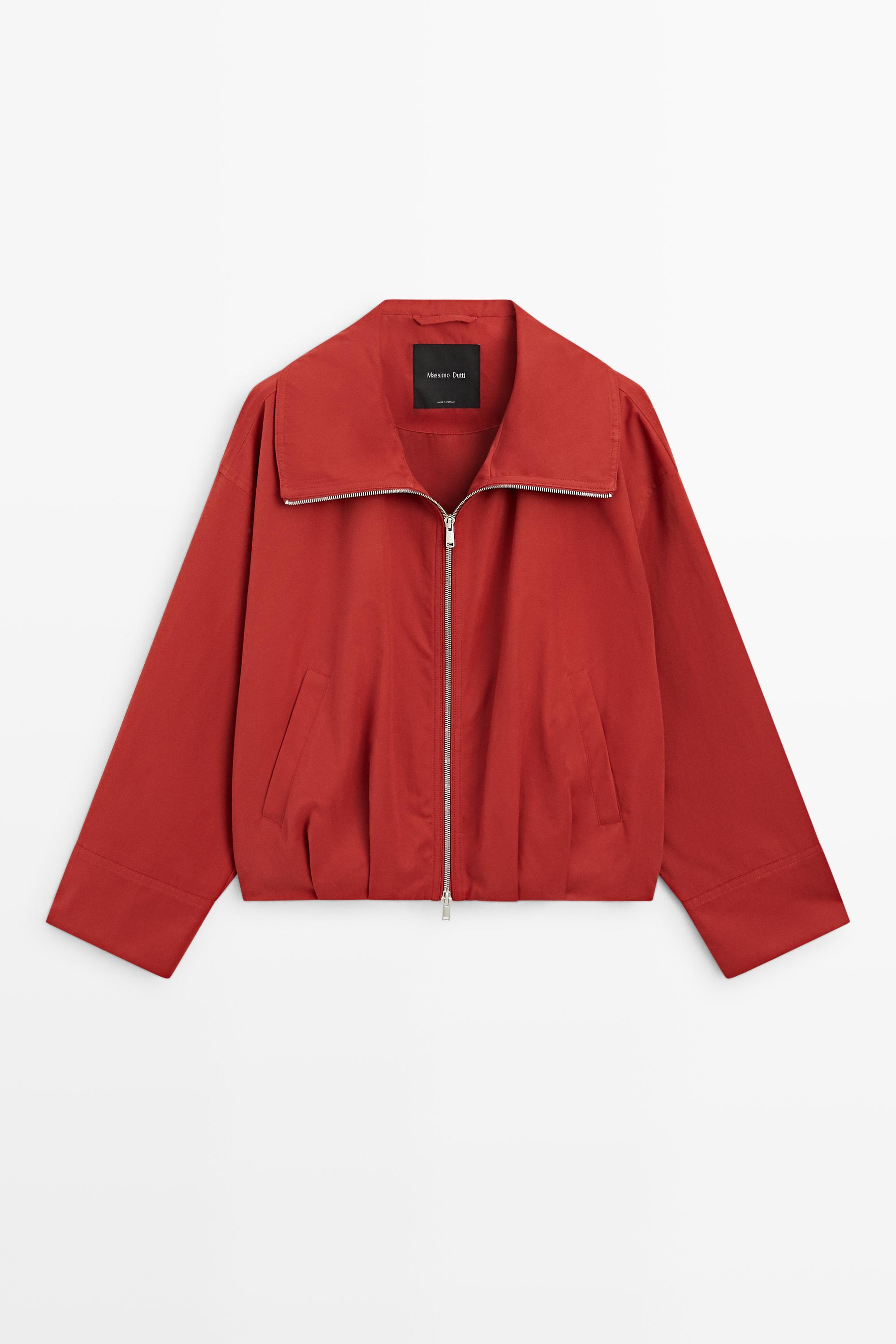 Cotton blend gathered bomber jacket