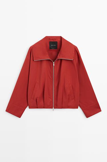 Cotton blend gathered bomber jacket — DARK PINK 2