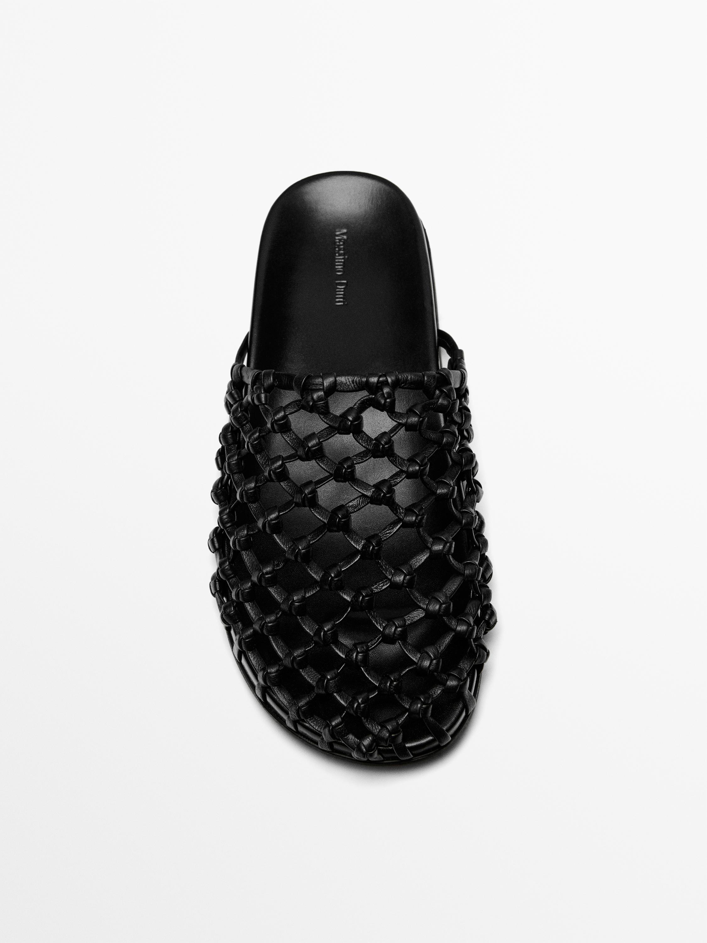 Woven leather clogs — BLACK