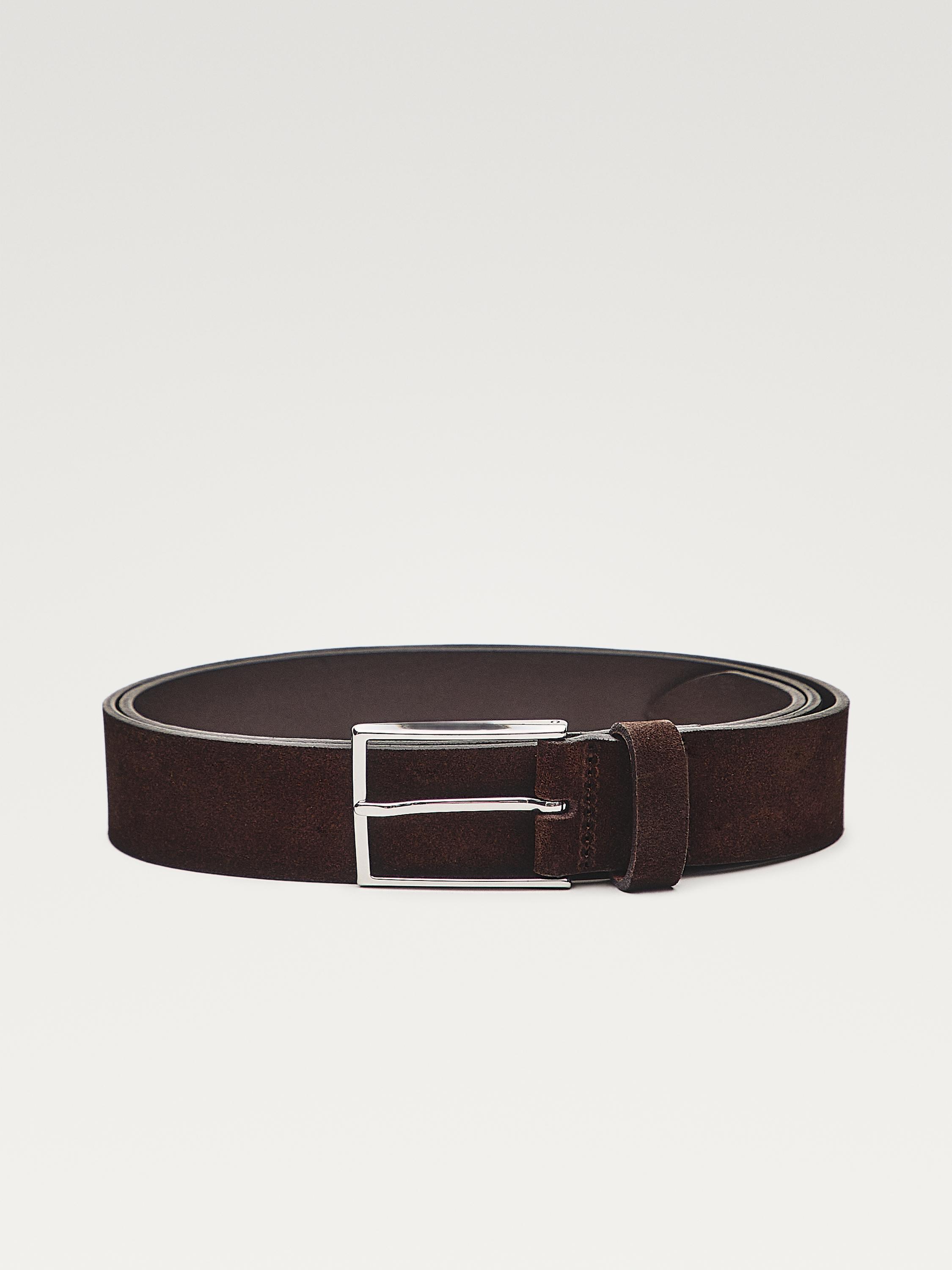Plush nappa leather belt with nickel buckle — BROWN