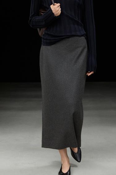 Straight wool blend midi skirt — GREY 5