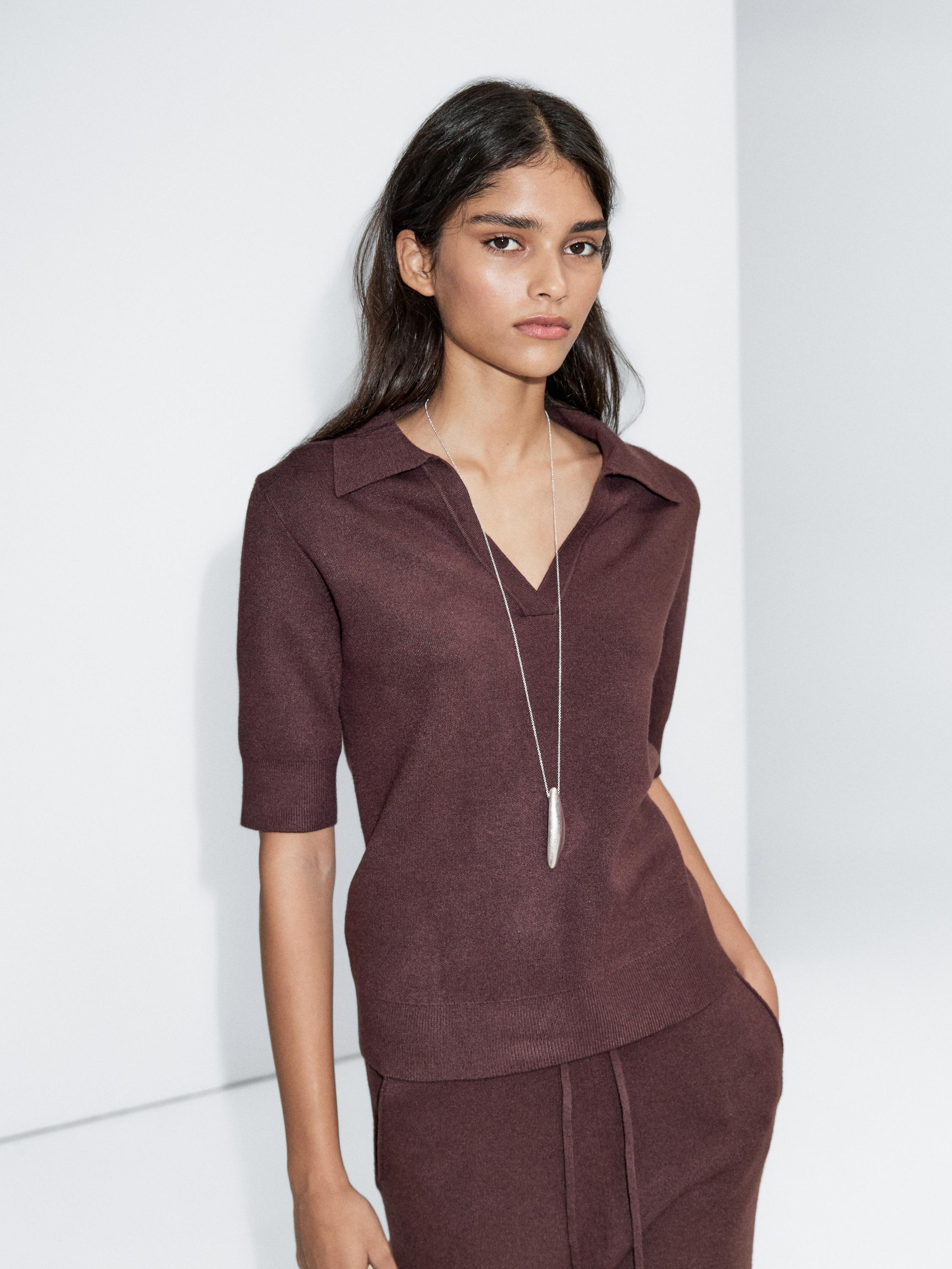 Short sleeve V-neck polo sweater