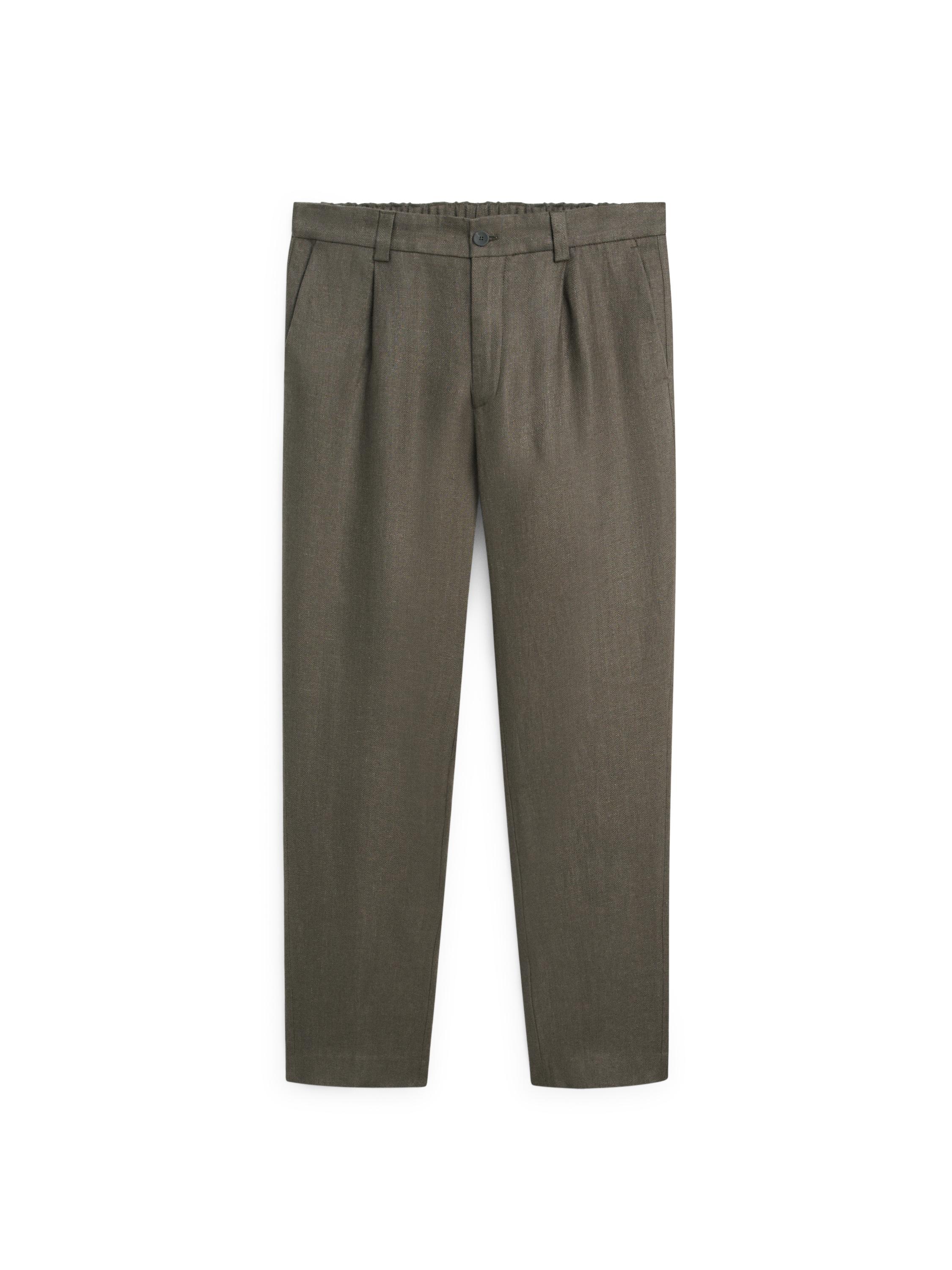 Linen trousers with herringbone detail — GREEN