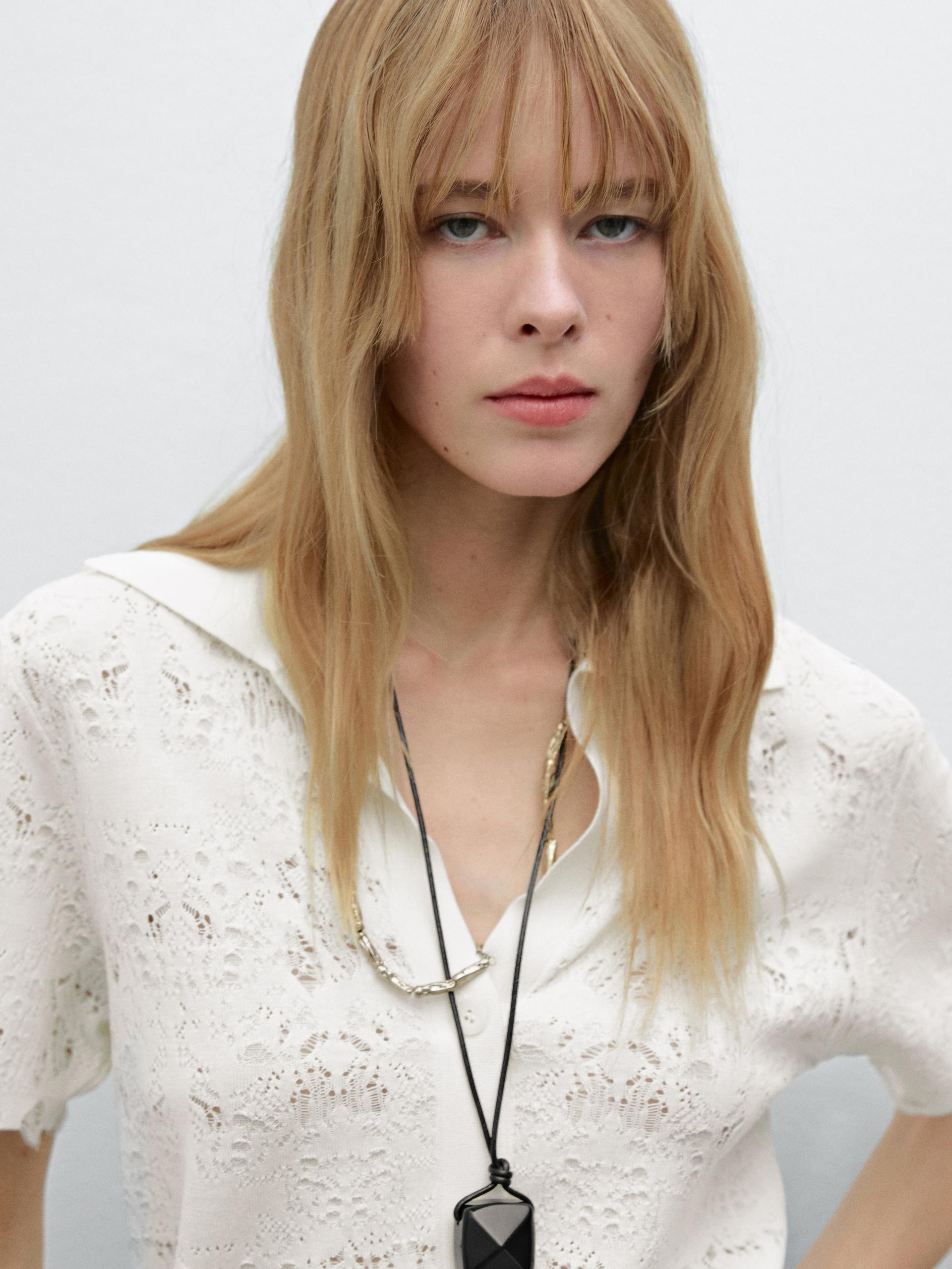 Cardigan Manches Courtes Ajouré - Cru - Xs - Massimo Dutti - Femme