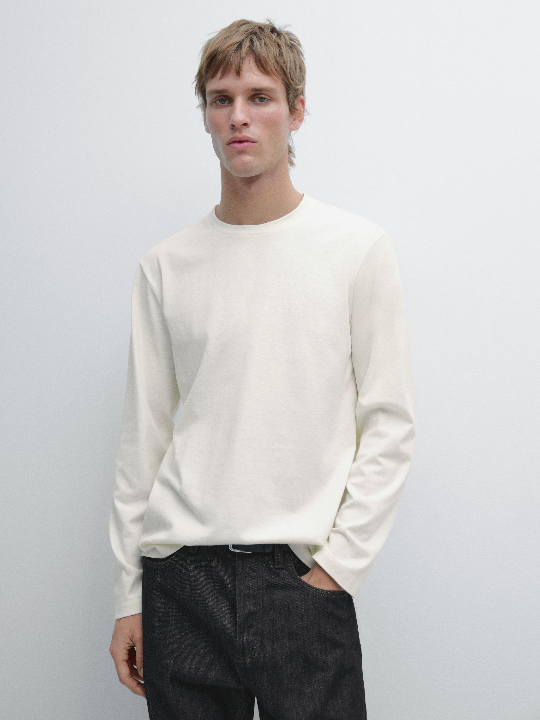 Long-sleeve cotton blend T-shirt