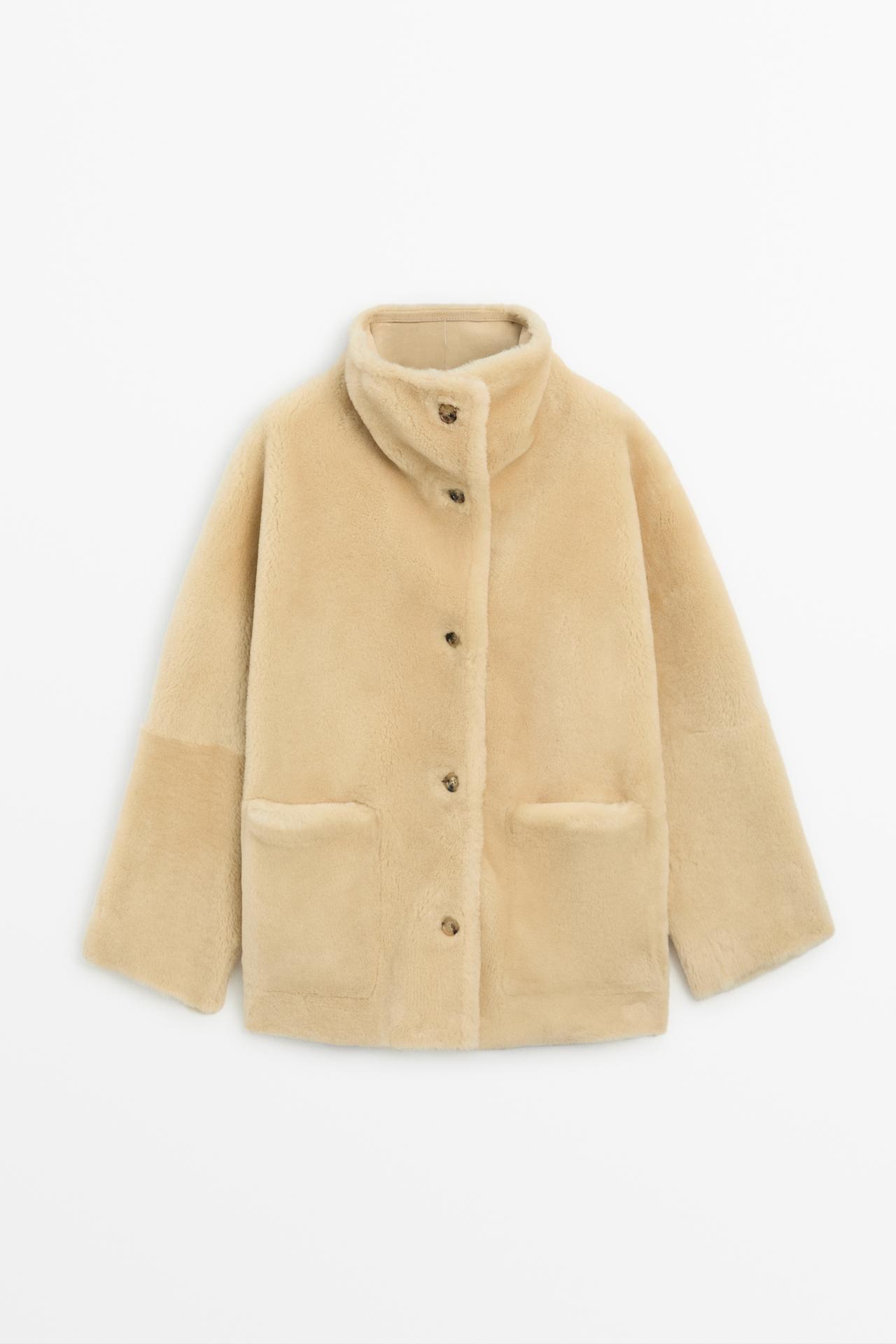 Reversible fur leather coat — CREAM