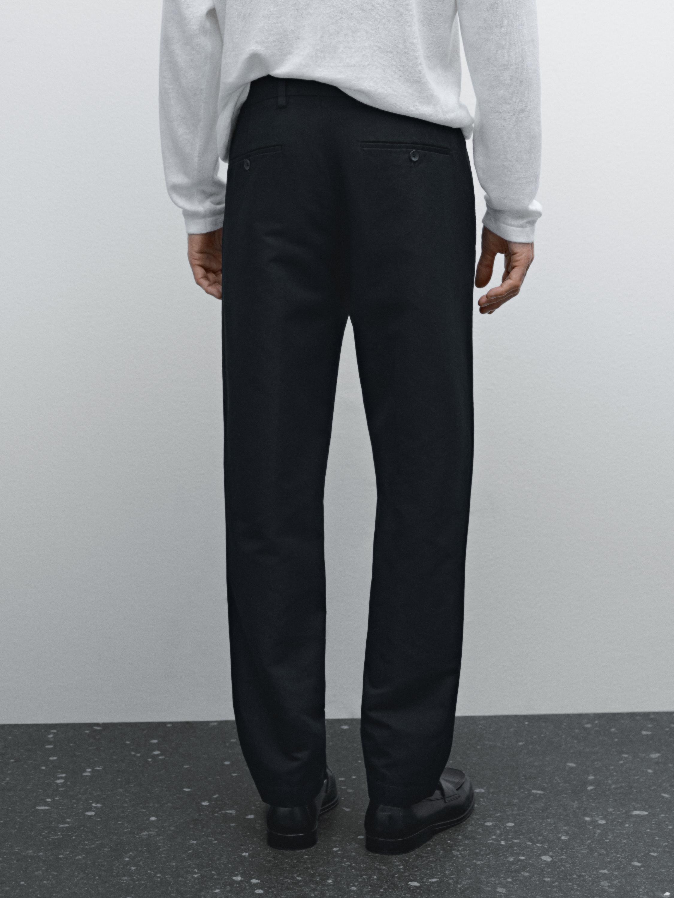 Cotton blend tapered fit trousers
