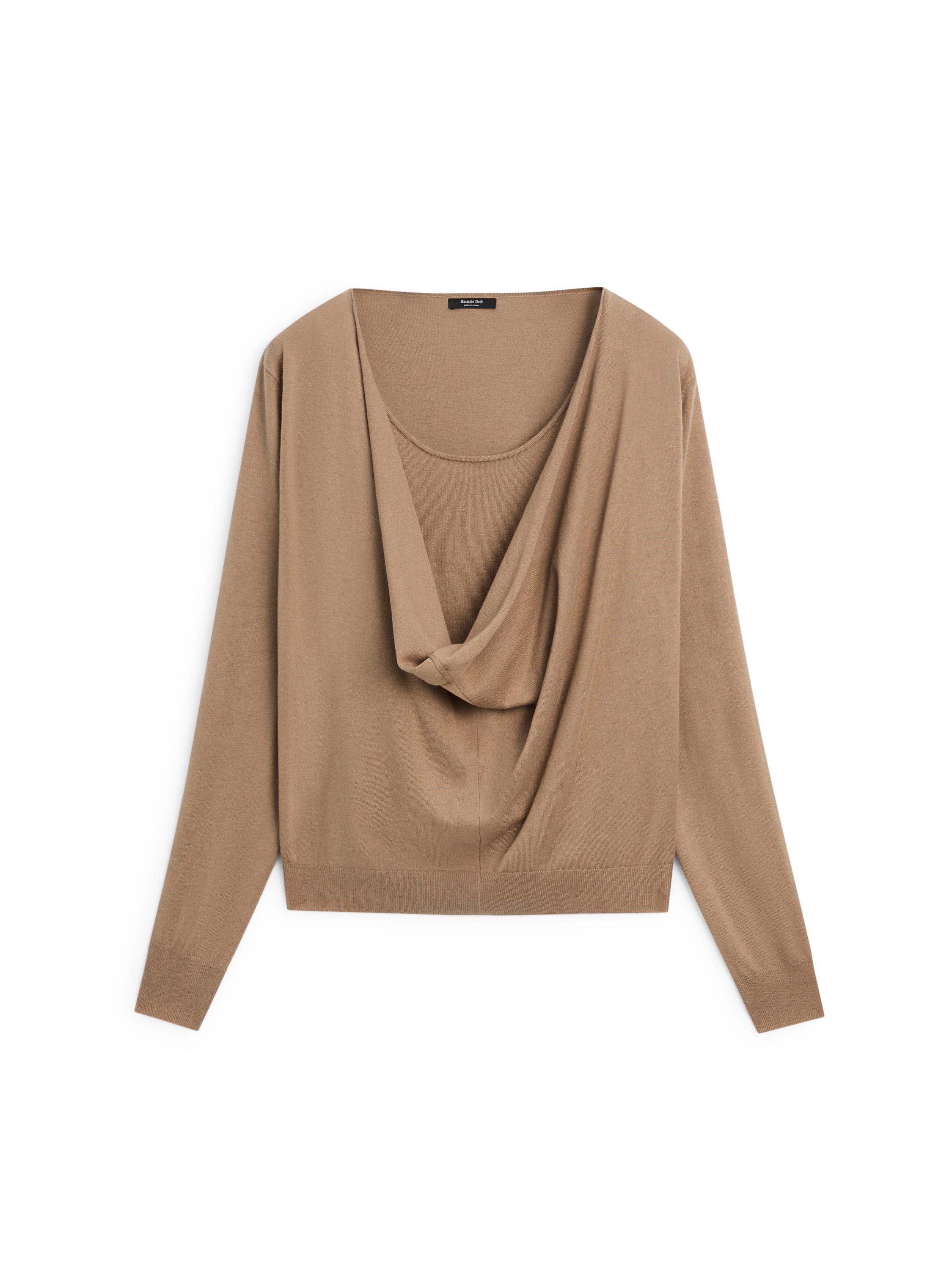 Draped neckline cotton sweater — CAMEL