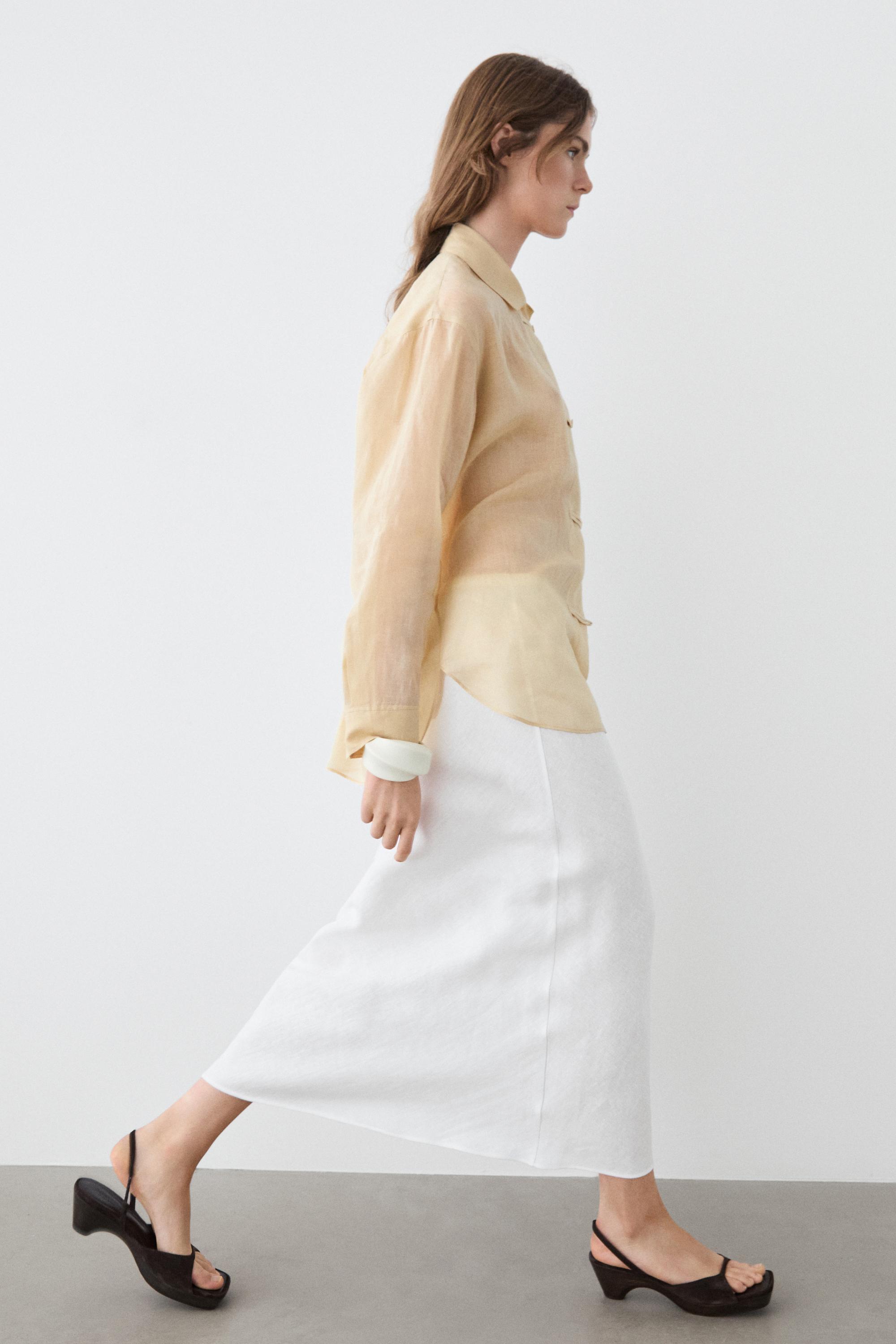 Flowing total look 100% ramie shirt — BEIGE