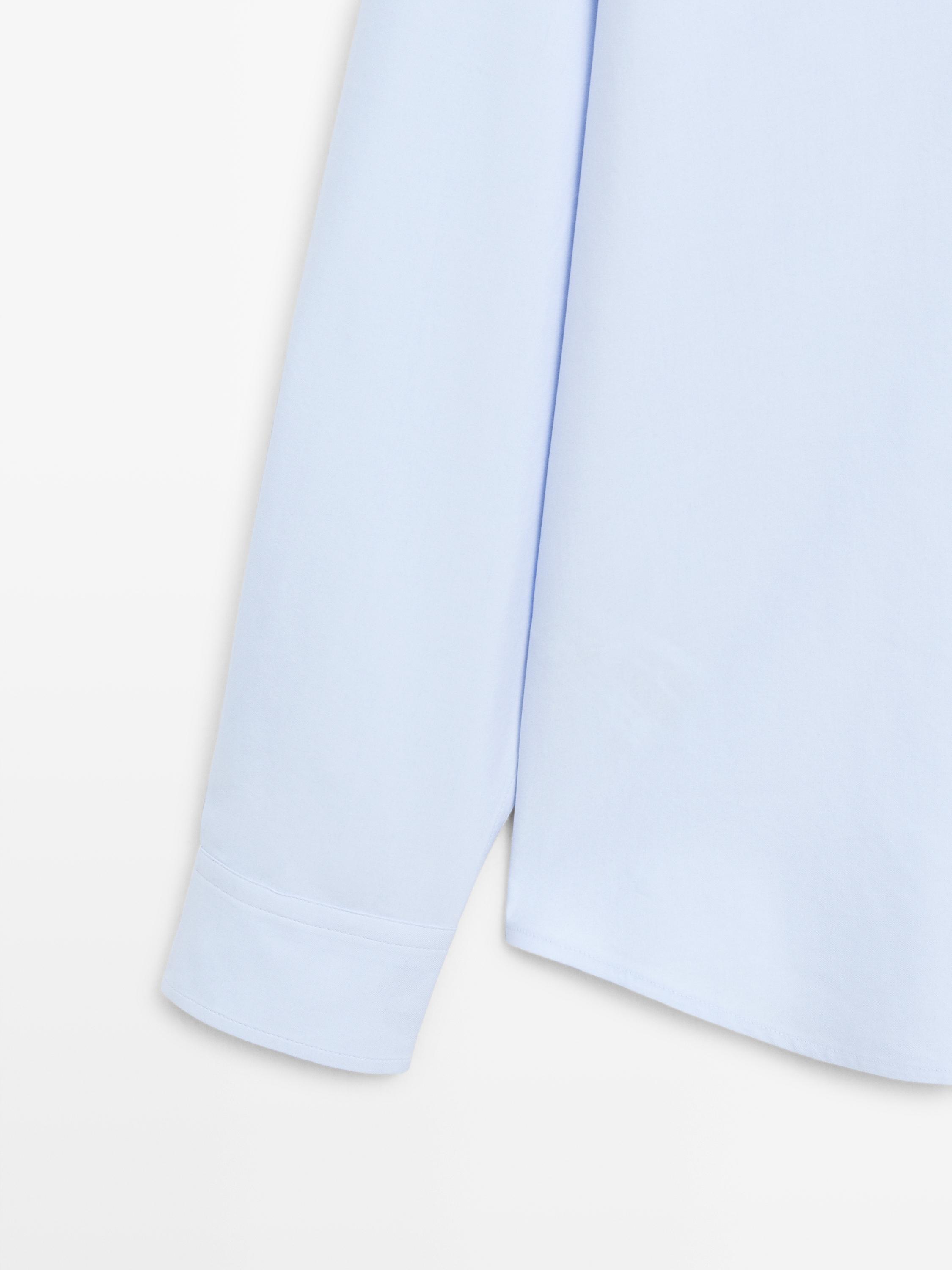 Slim fit cotton blend shirt — Sky blue