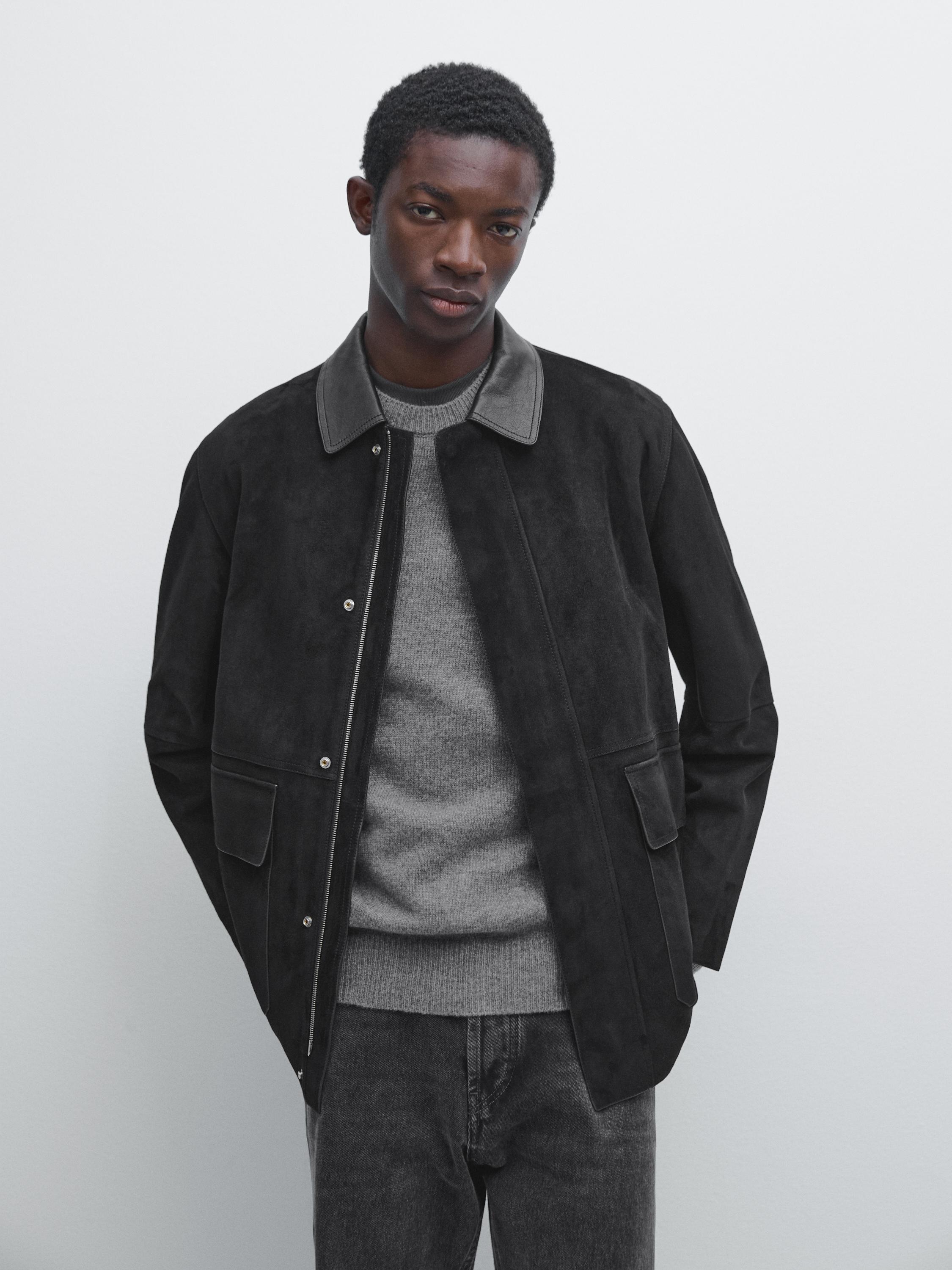 Jacket with suede pockets detail — BLACK