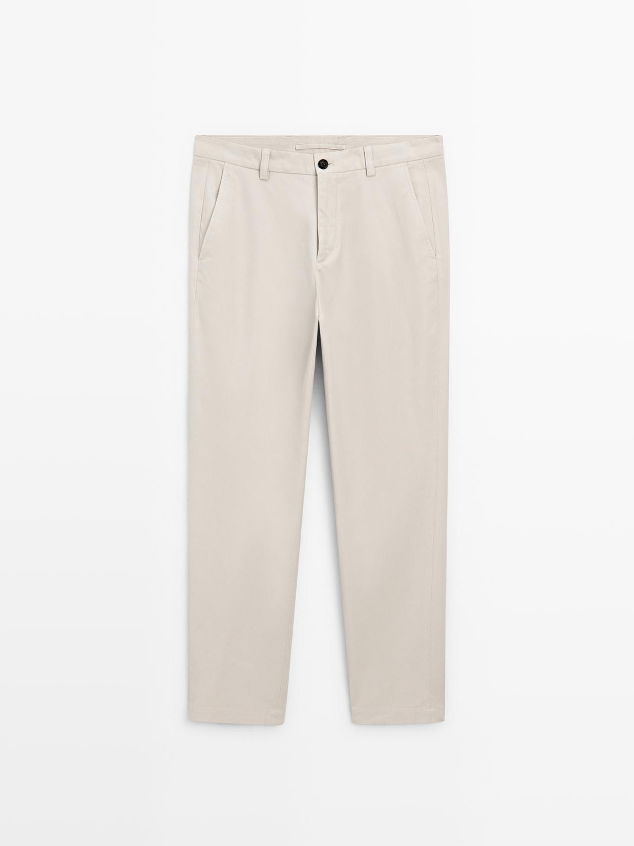 Massimo Dutti - Herre - Strukturvævede, Slim Fit Bukser - Stenfarvet - 48