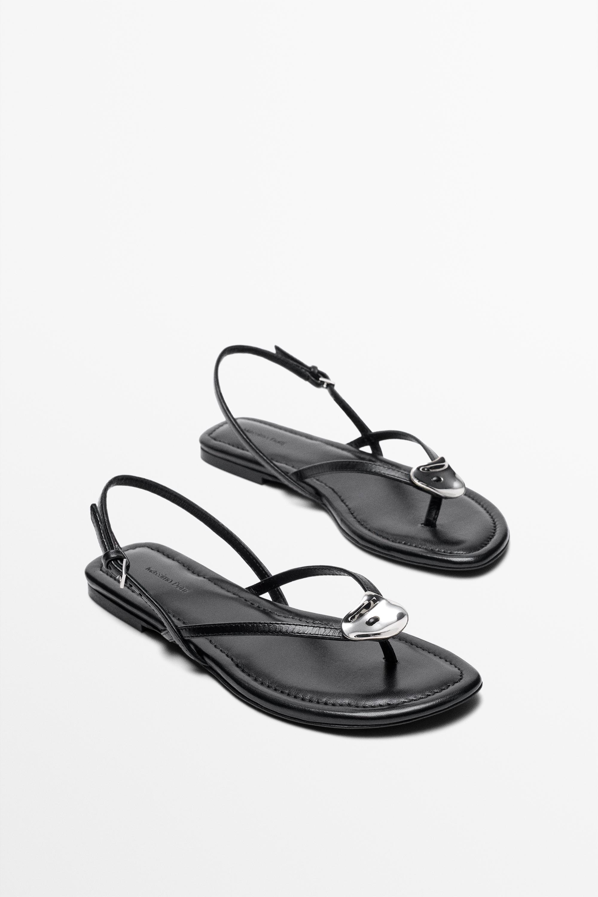 Flat slider sandals with gem detail — BLACK