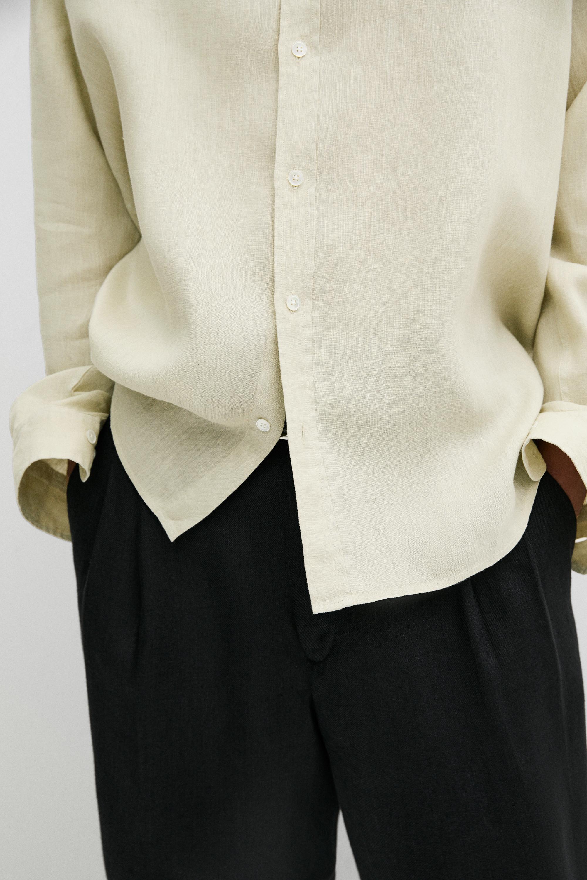 Slim fit 100% linen shirt — PALE GREEN