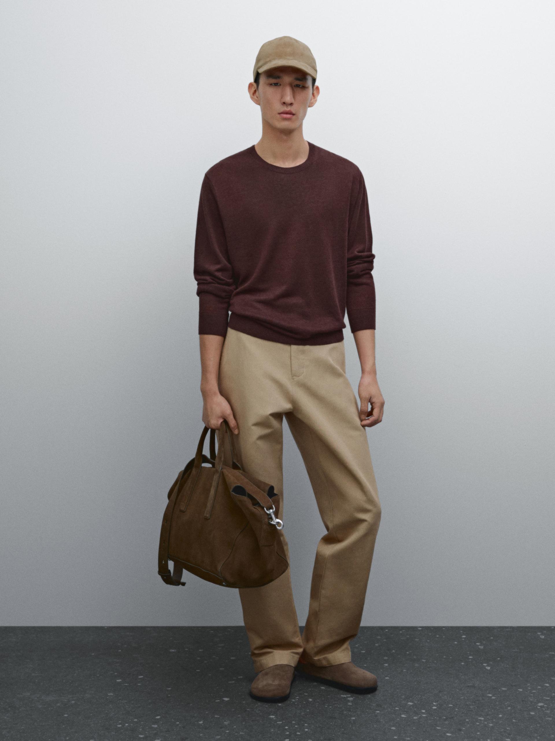 Pull Léger En Maille 100 % Lin - Bordeaux - L - Massimo Dutti - Homme