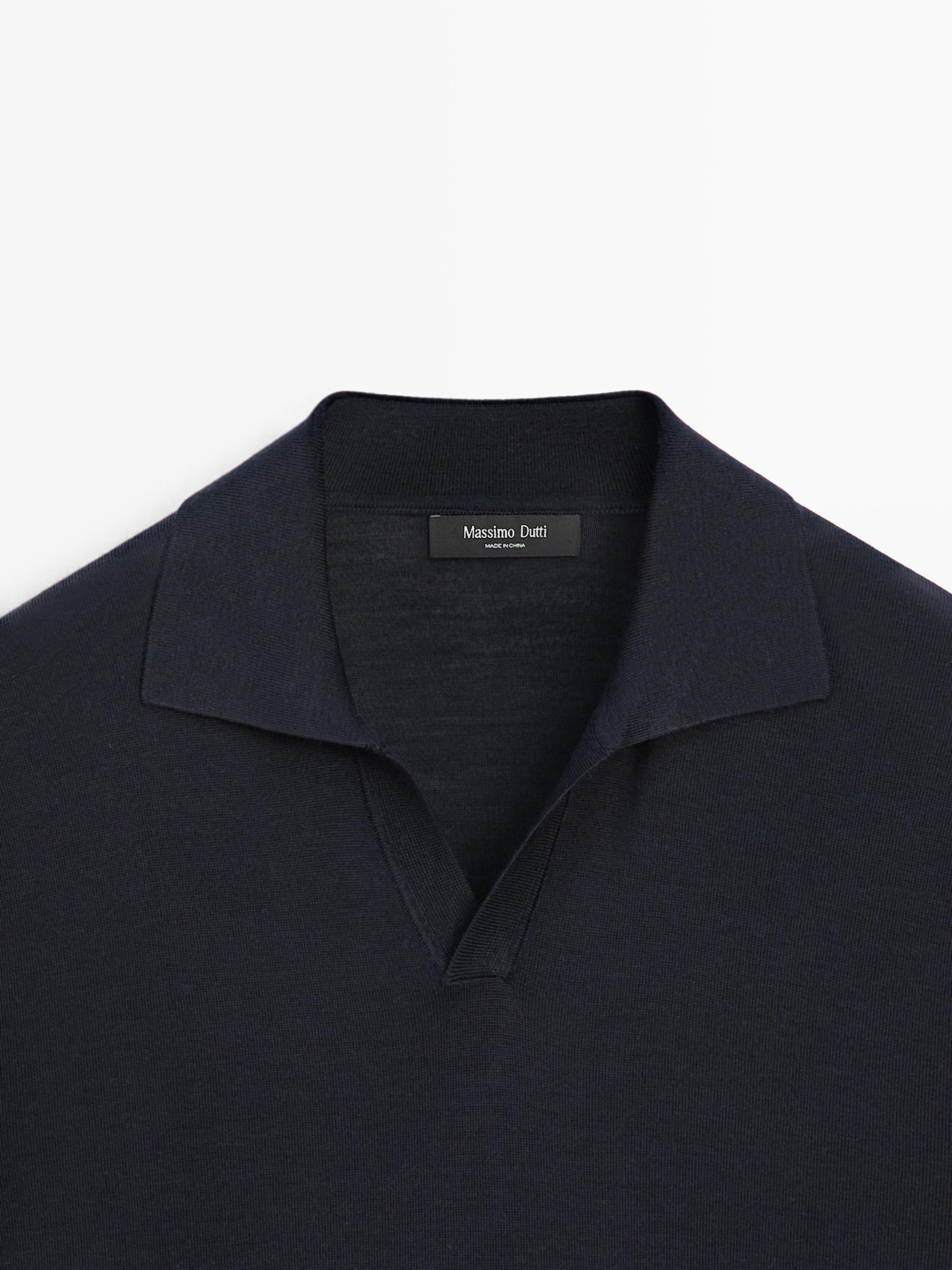 Knit V-neck polo shirt — NAVY BLUE