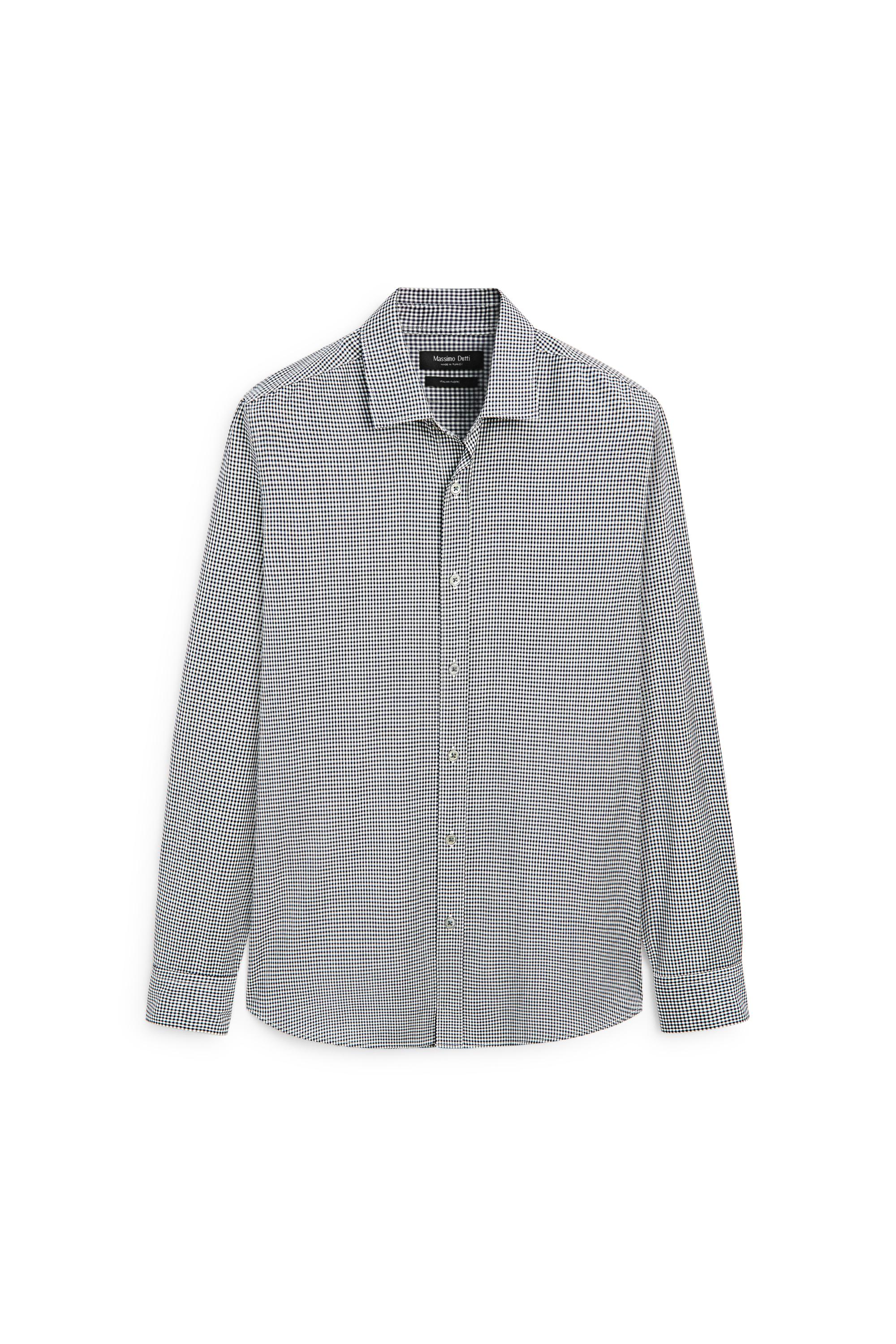 100% wool regular fit check shirt — NAVY BLUE