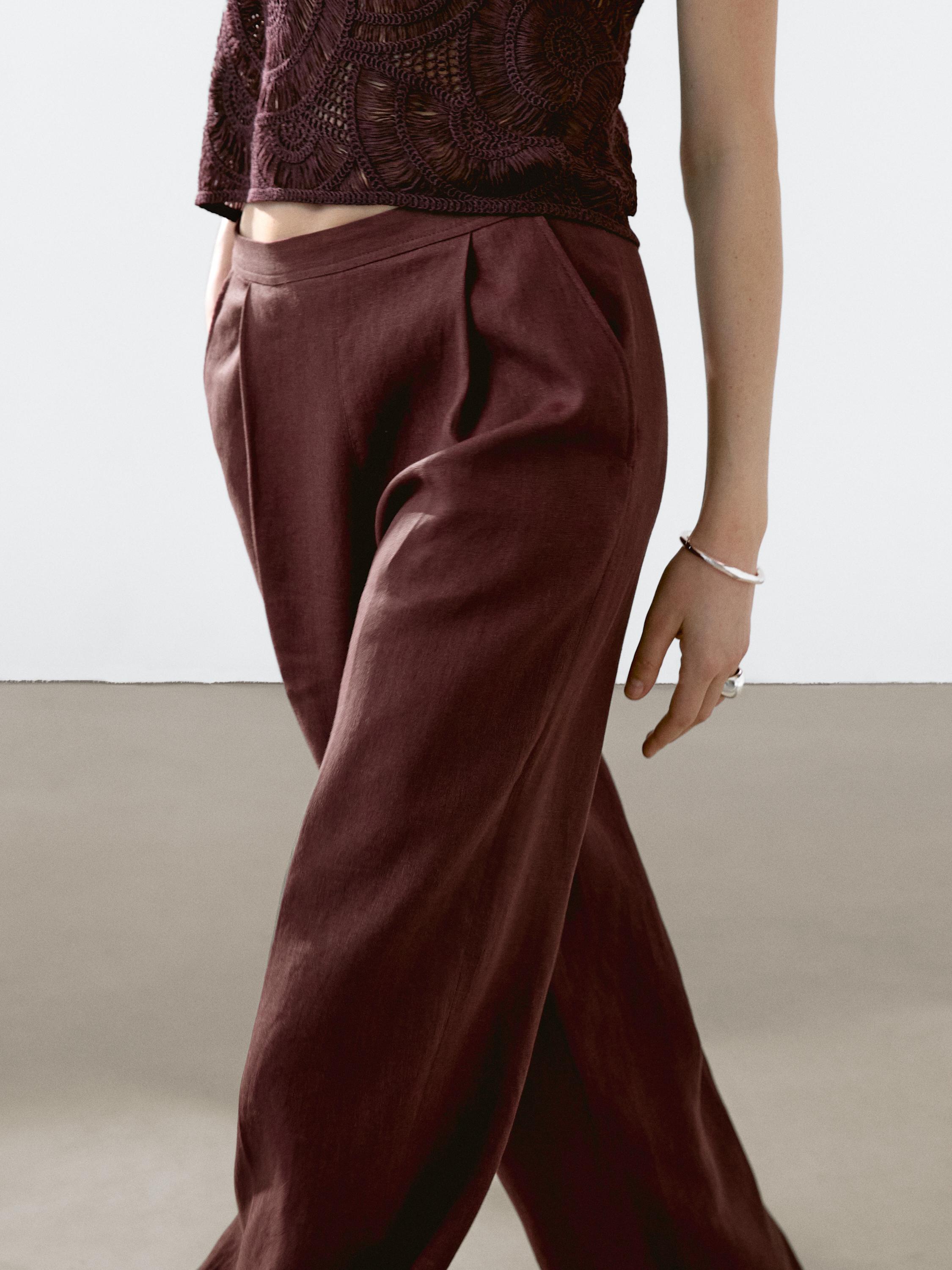 Flowing 100% linen trousers with darts
