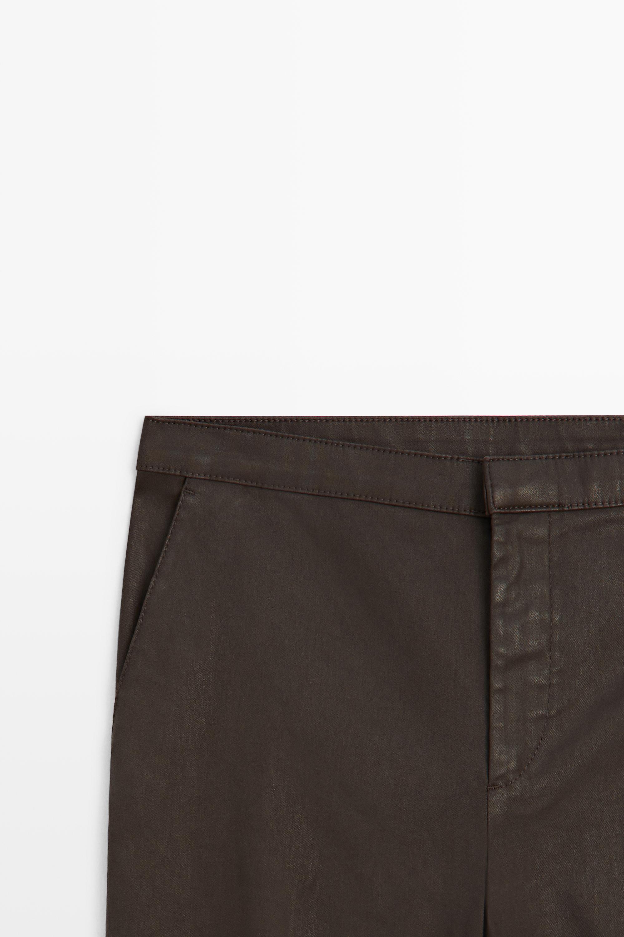 Rubberised cropped flare pants — BROWN
