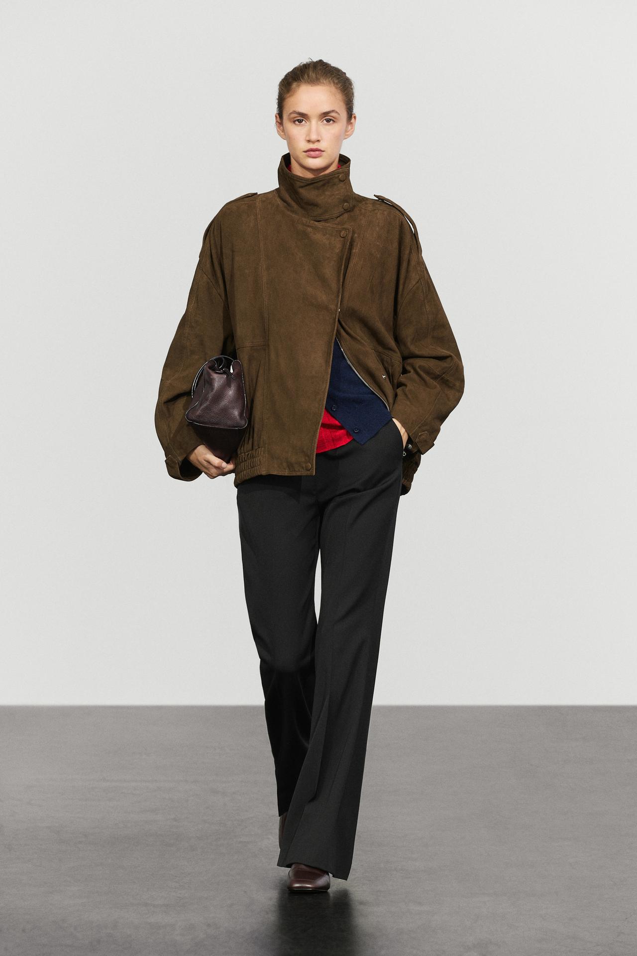 High collar suede bomber jacket — Green