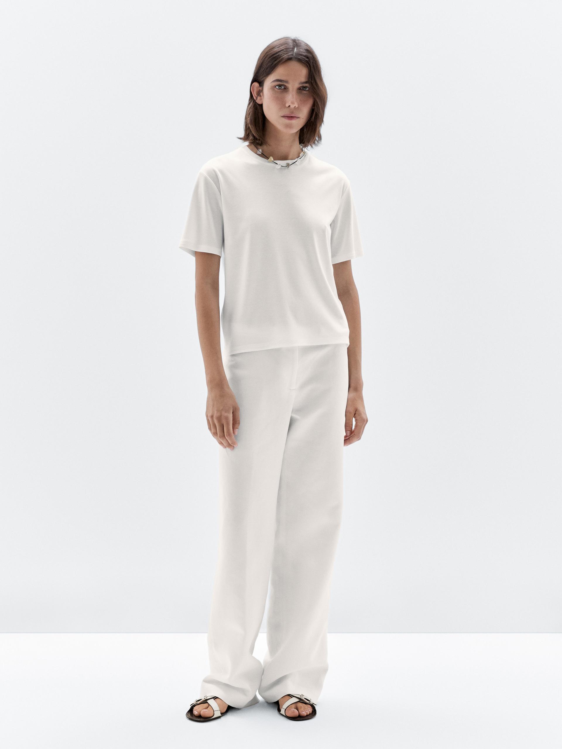Maglietta A Maniche Corte Con Cucitura Posteriore - Bianco - S - Massimo Dutti - Femminile