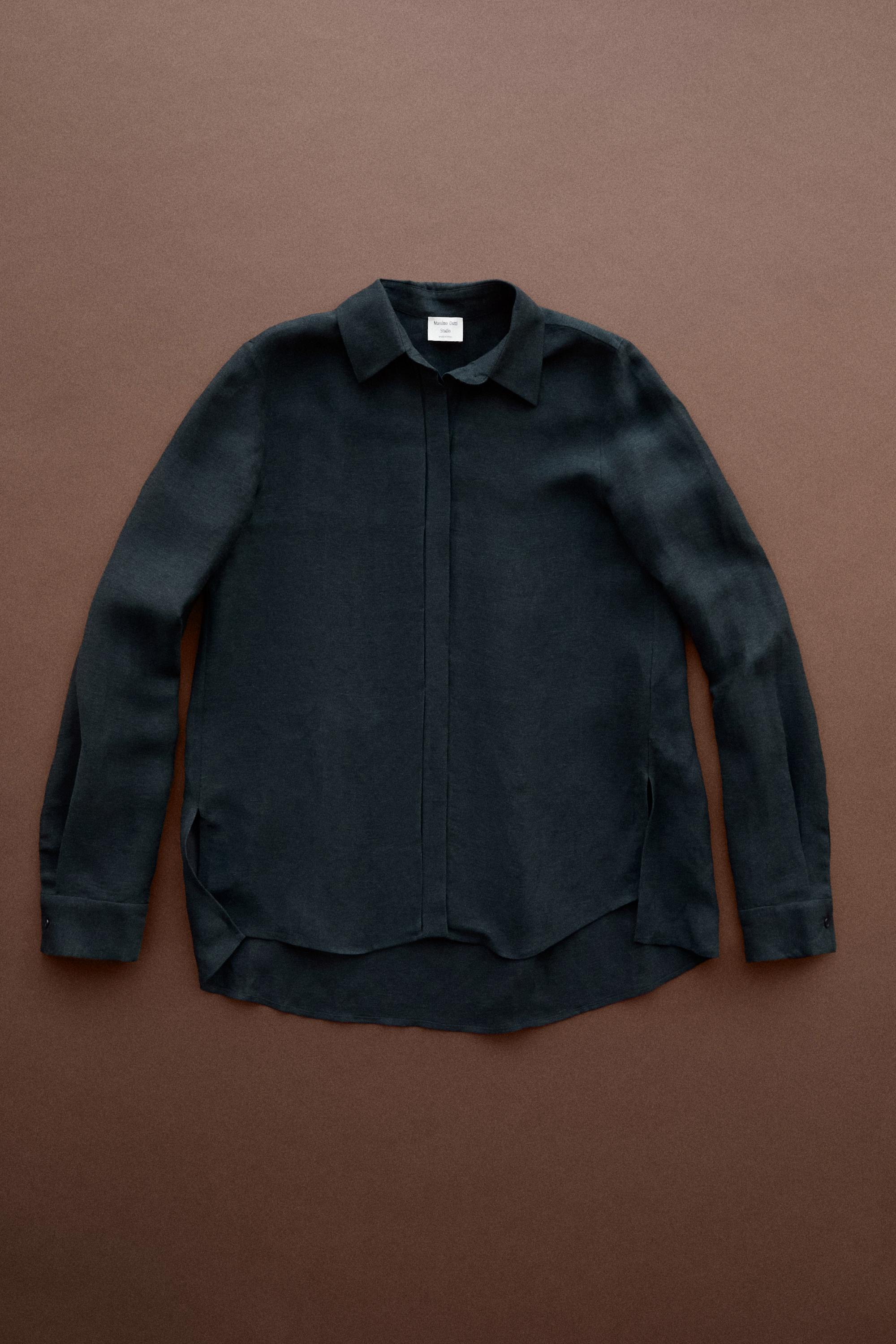 STUDIO semi-sheer flowing shirt — NAVY BLUE