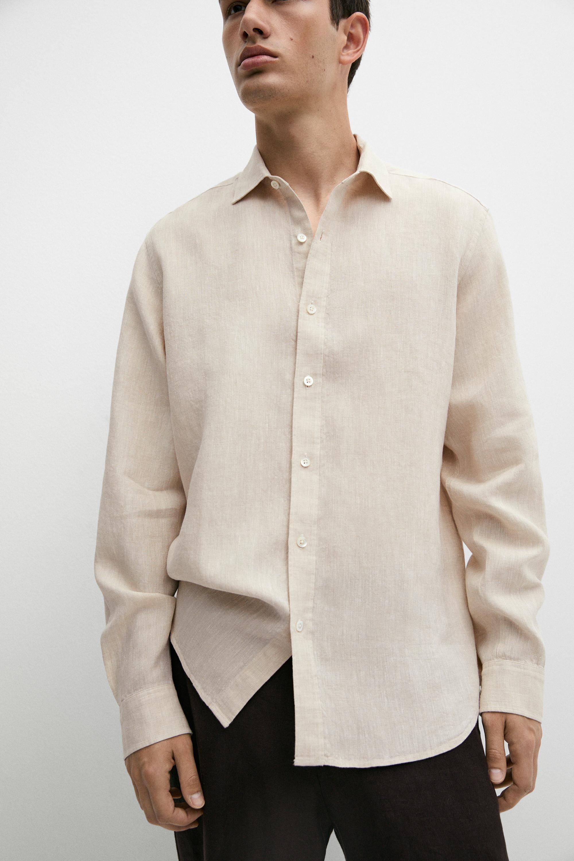 Regular fit 100% linen delavé shirt — BEIGE
